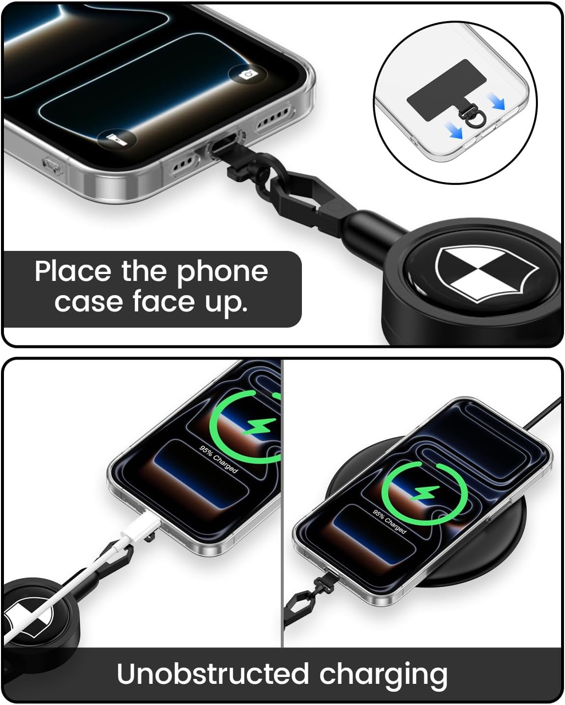 Retractable Anti Theft Phone Lanyard: Universal Pickpocket Proof Cell Phone Strap with Metal 360° Tether Tab Lock Carabiner Keychain & Adjustable Steel Cable for Outdoor Travel Hiking Climbing Fishing
