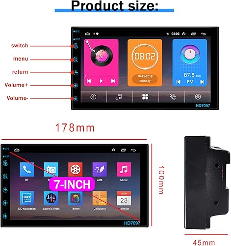 Miniatura 6 de Radio de coche estéreo con pantalla táctil Android 13 de doble DIN de 7 pulgadas con Bluetooth, navegación GPS, WiFi, enlace espejo, radio