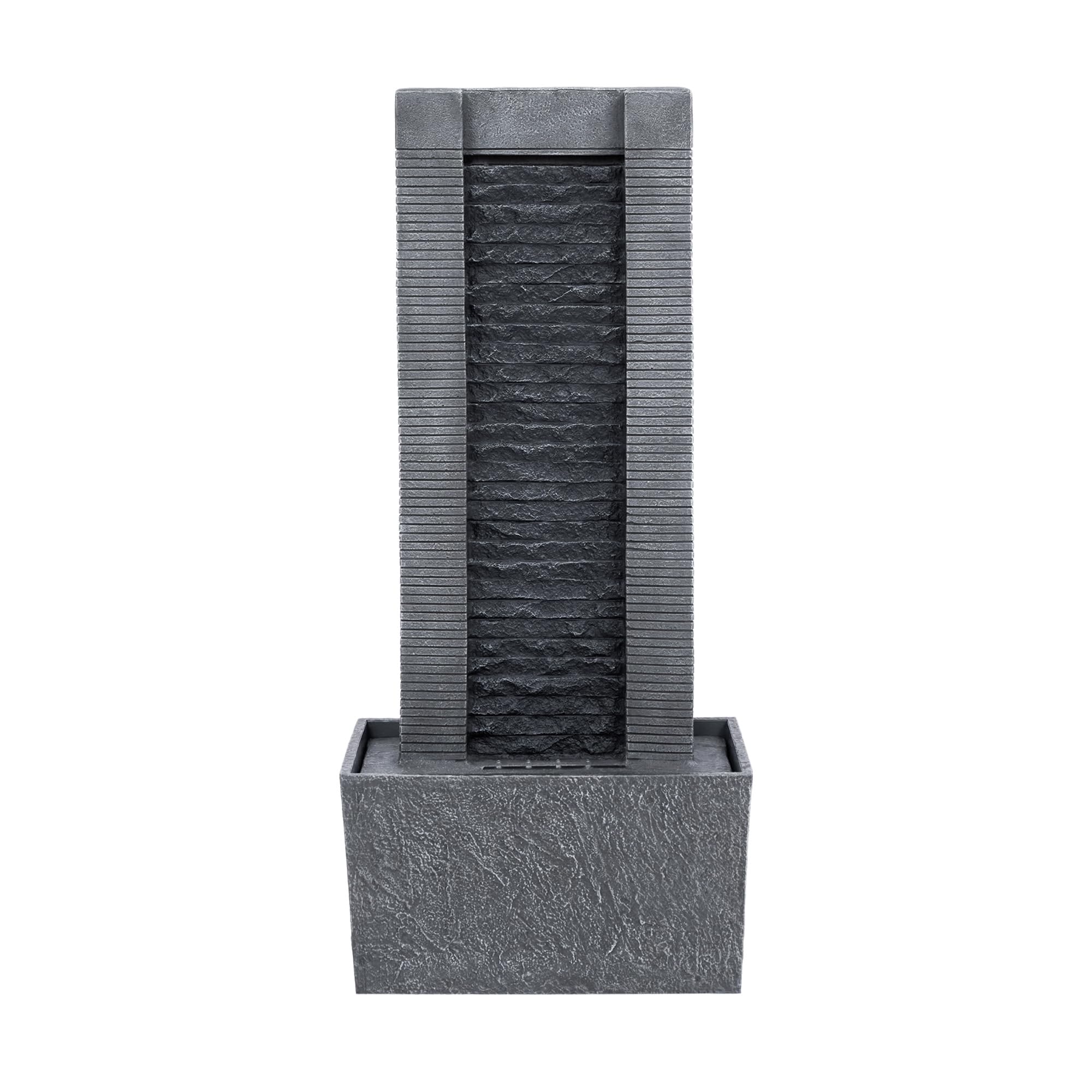Teamson Home Demeter - Fontana a cascata con luci a LED e pietre di ciottoli, per patio, giardino, cortile, decorazione per terrazze, altezza 74,3 cm, grigio