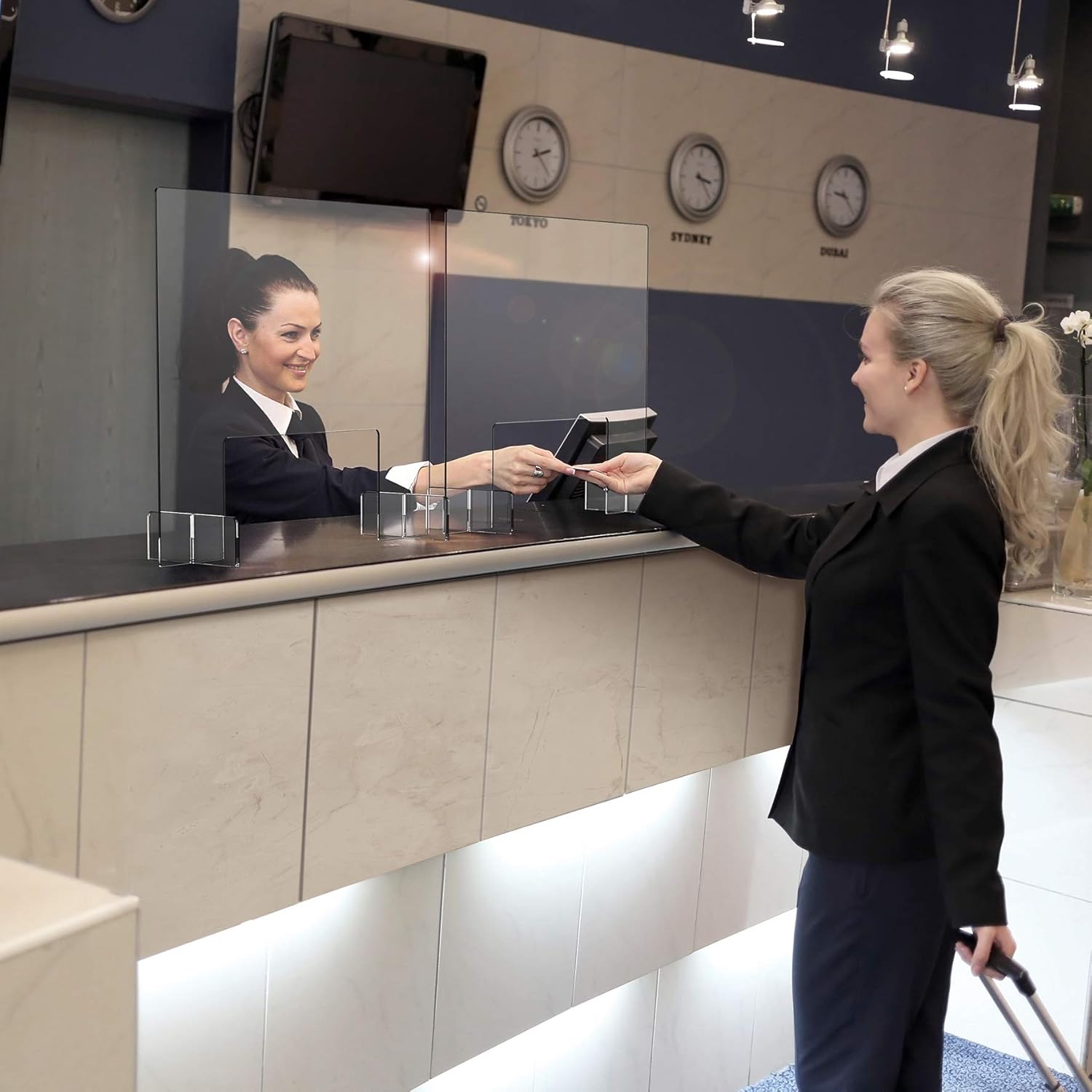 HUGAD4U Portable and Clear Protective Sneeze Guard, Clear