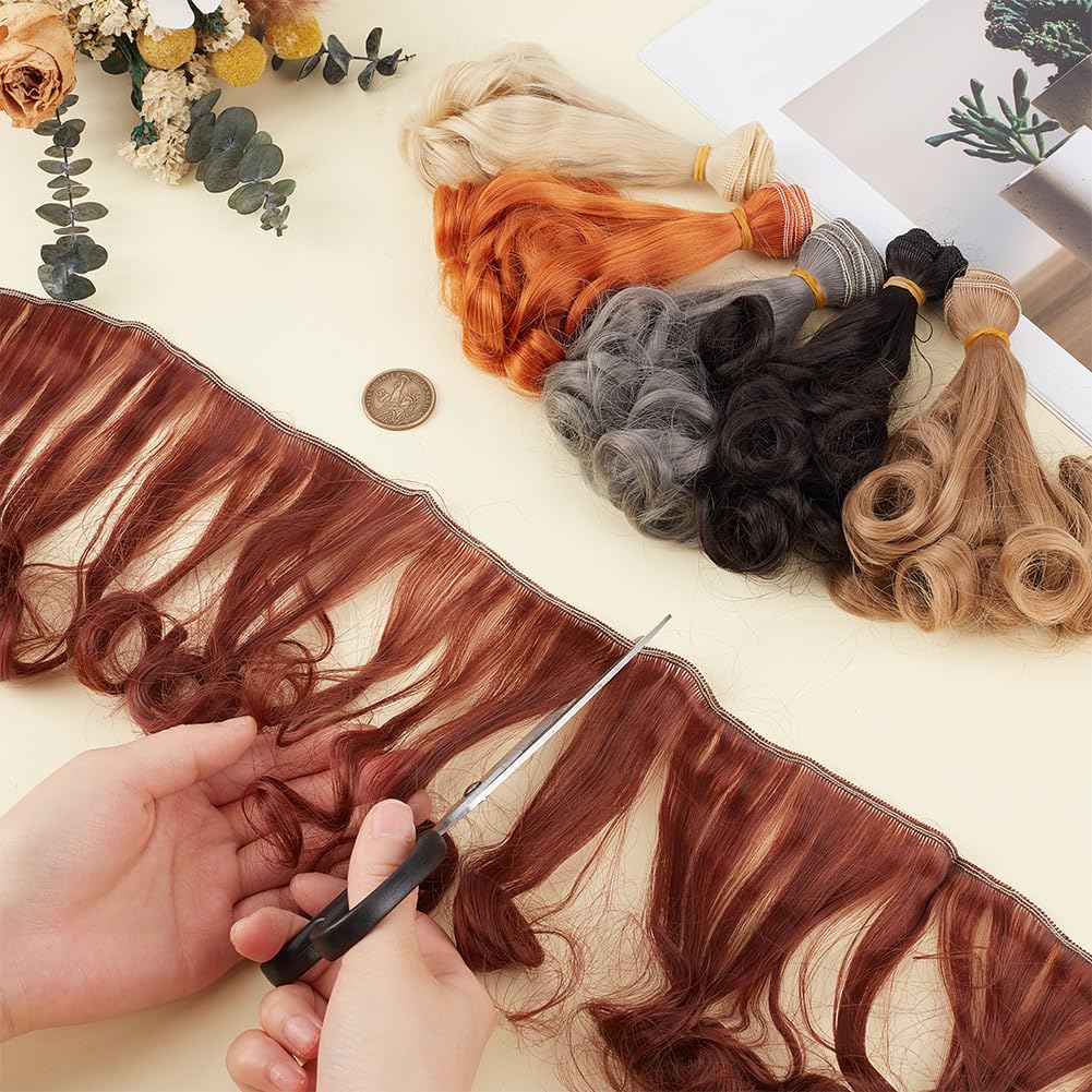 GORGECRAFT 6 pz 6 Colori Capelli Ricci Bambola Parrucche 15cm Alta Temperatura Fibra Sintetica Capelli Lunghi Extension Accessori di Ricambio per Bambole Making Kits Arti e Mestieri Forniture