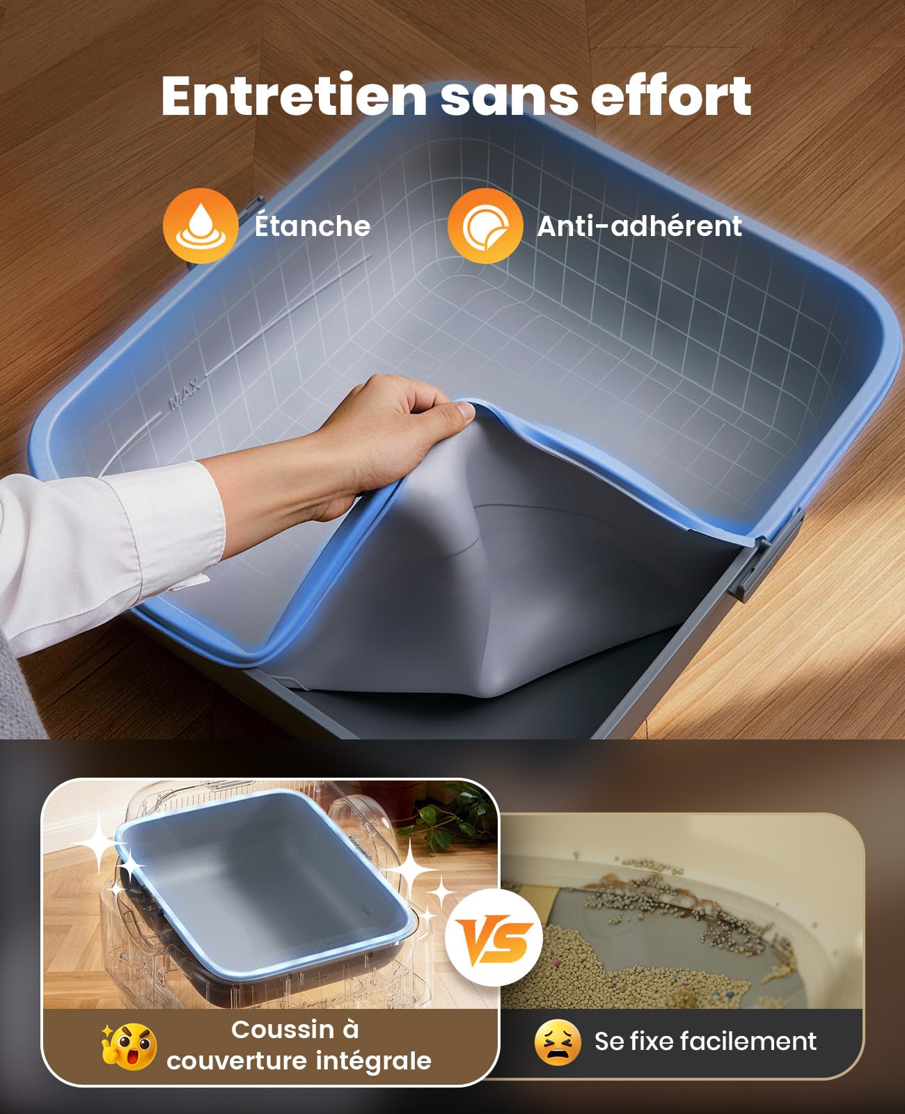 oneisall Litiere Chat Autonettoyante XXL avec EaseClean™, silencieuse litière autonettoyante, Poubelle de 11L adaptée aux Grands Chats, incluant Tapis litiere Chat et 40 Sacs.