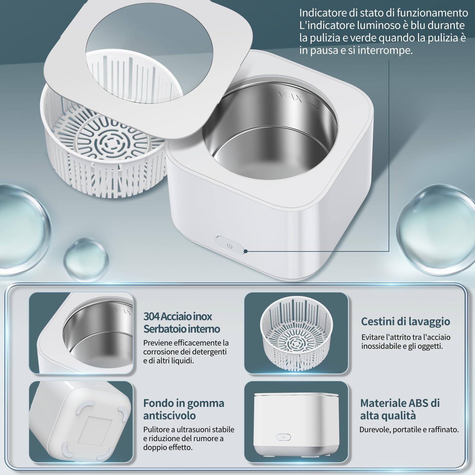 Pulitore Ultrasuoni per Bite, 43000Hz Pulitore ad Ultrasuoni per Protesi, Allineatori, Fermi, Vassoi Sbiancanti, Monete, Testine di Spazzolini da Denti, Pulizia Ultrasuoni Efficiente a 360° 200ml