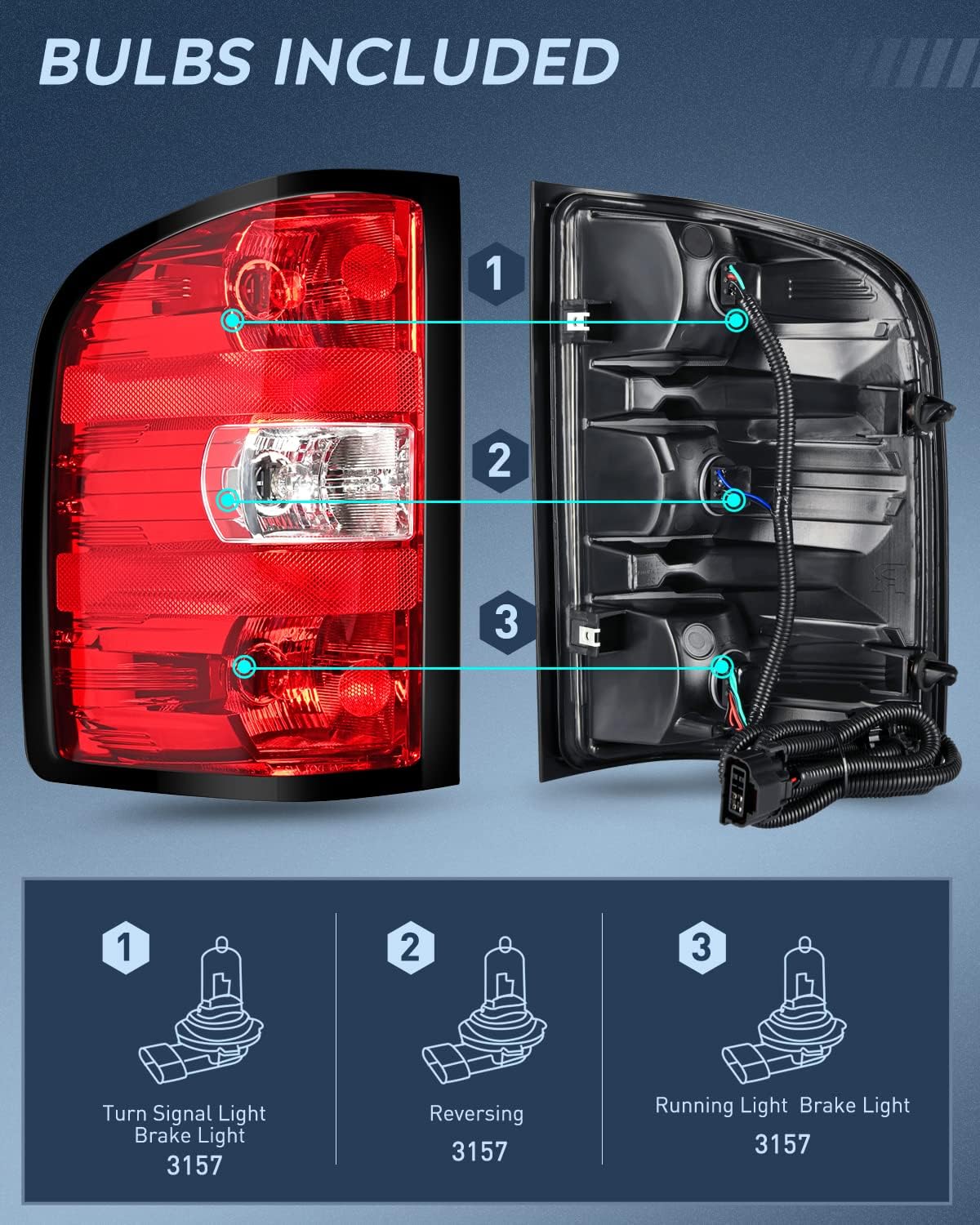 Nilight Taillight Assembly Compatible with 2007 2008 2009 2010 2011 2012 2013 2013 2014 Chevy Silverado 1500 2500HD 3500HD 2007-2013 GMC Sierra Rear Lamp Tail Light w/Bulbs and Harness Driver Side