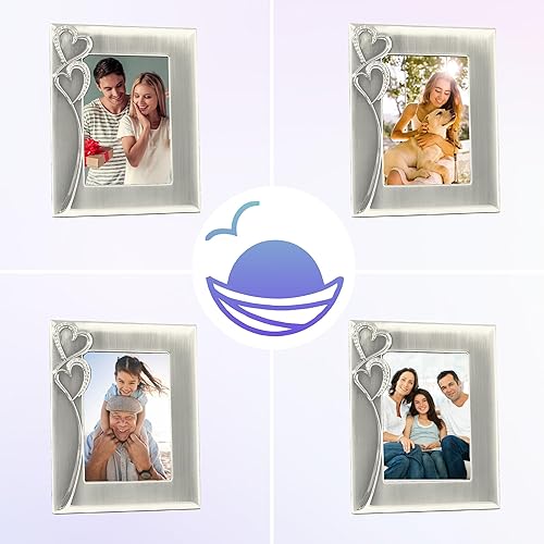 Miniatura 8 de Marco de fotos plateado de 5 x 7 pulgadas con corazones, idea de regalo para bodas, compromisos para parejas, recién casados, despedida de soltera,