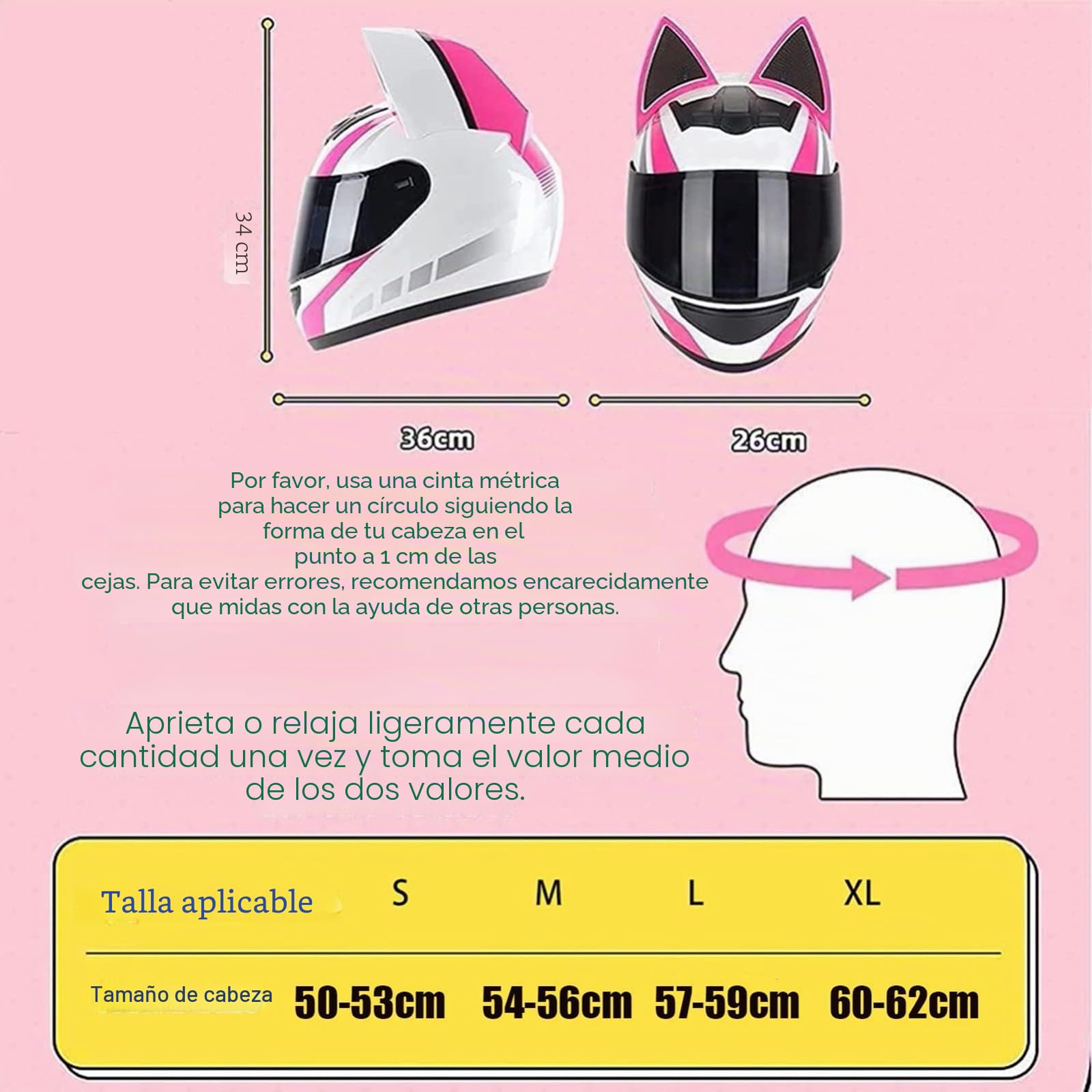 Casco Integral Para Motocicleta, Casco De Motocicleta Con Orejas De Gato Y Bluetooth Con Certificación ECE, Con Visera Negra Para Mujeres Y Hombres D,S/(52~54cm)