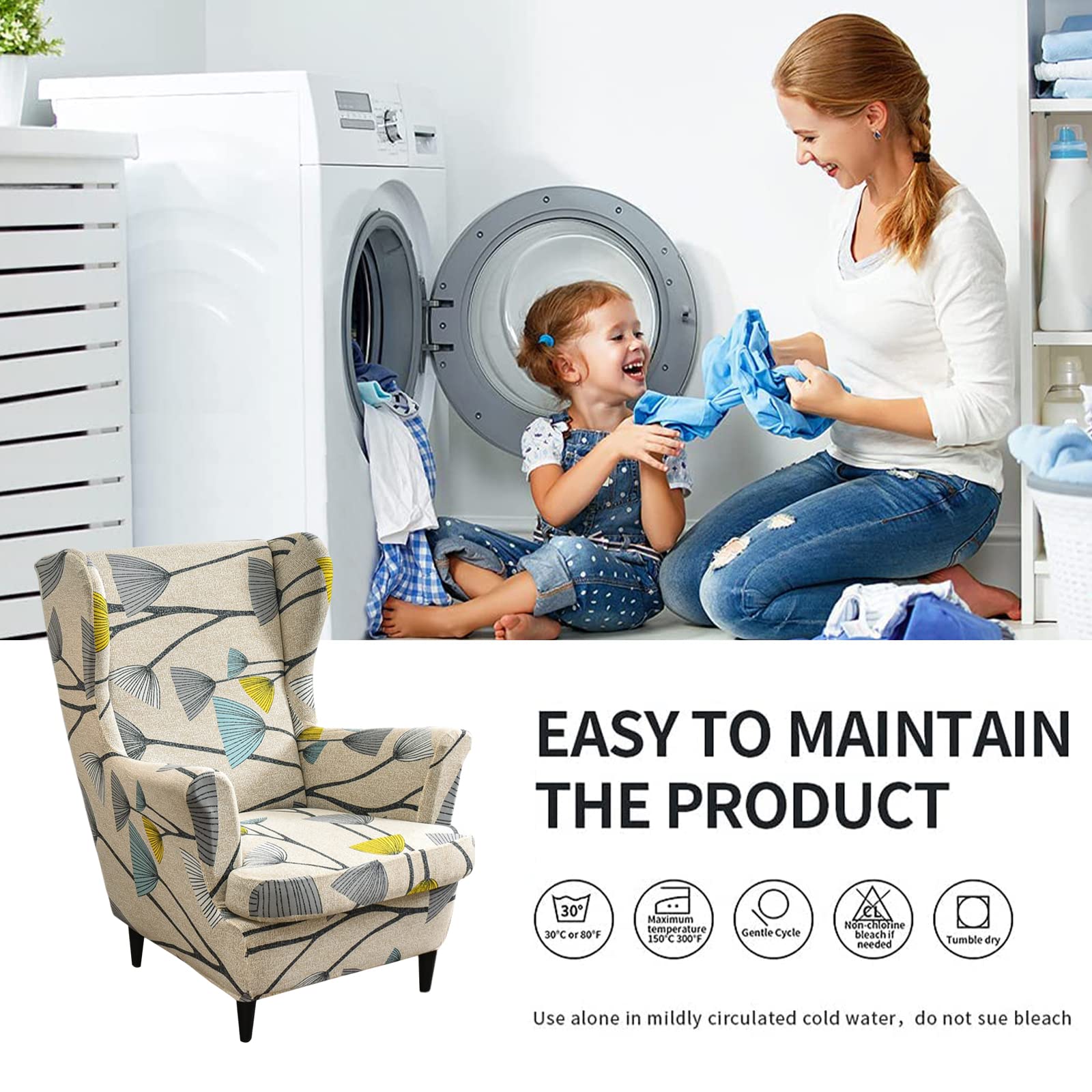 NILUOH Coprisedia Wingback Elasticizzato 2 Pezzi – Antiscivolo E Lavabile – Per Poltrone Con Schienale Alto