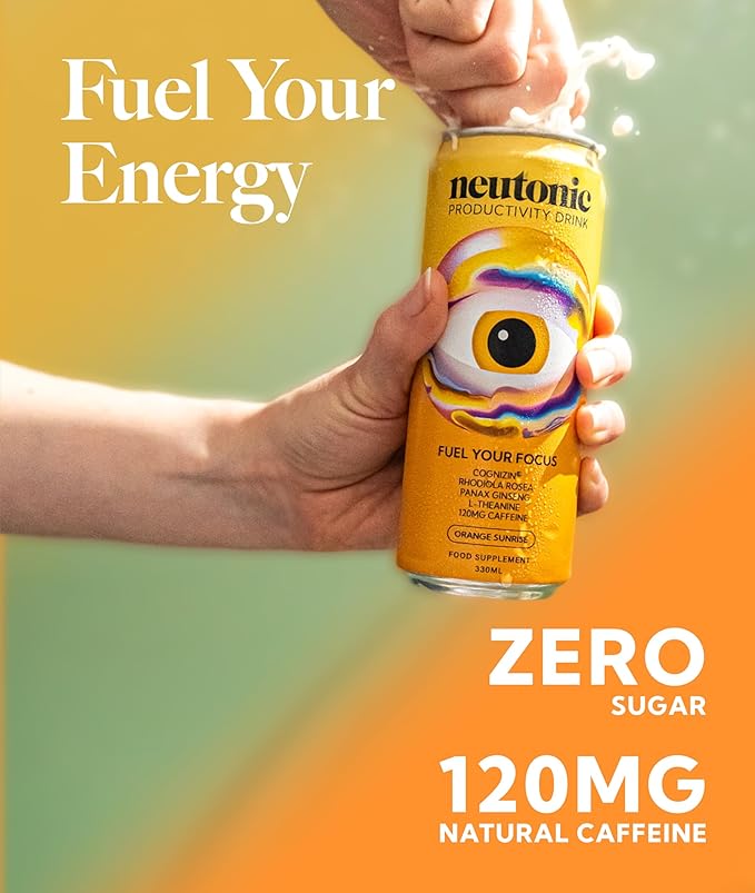Neutonic Nootropic Productivity Energy Drink | Orange Sunrise 12 Cans | 120mg Natural Caffeine, Zero Sugar | Support Memory, Mental Clarity, Cognitive Function | Boost Focus, Energy, Brain Health