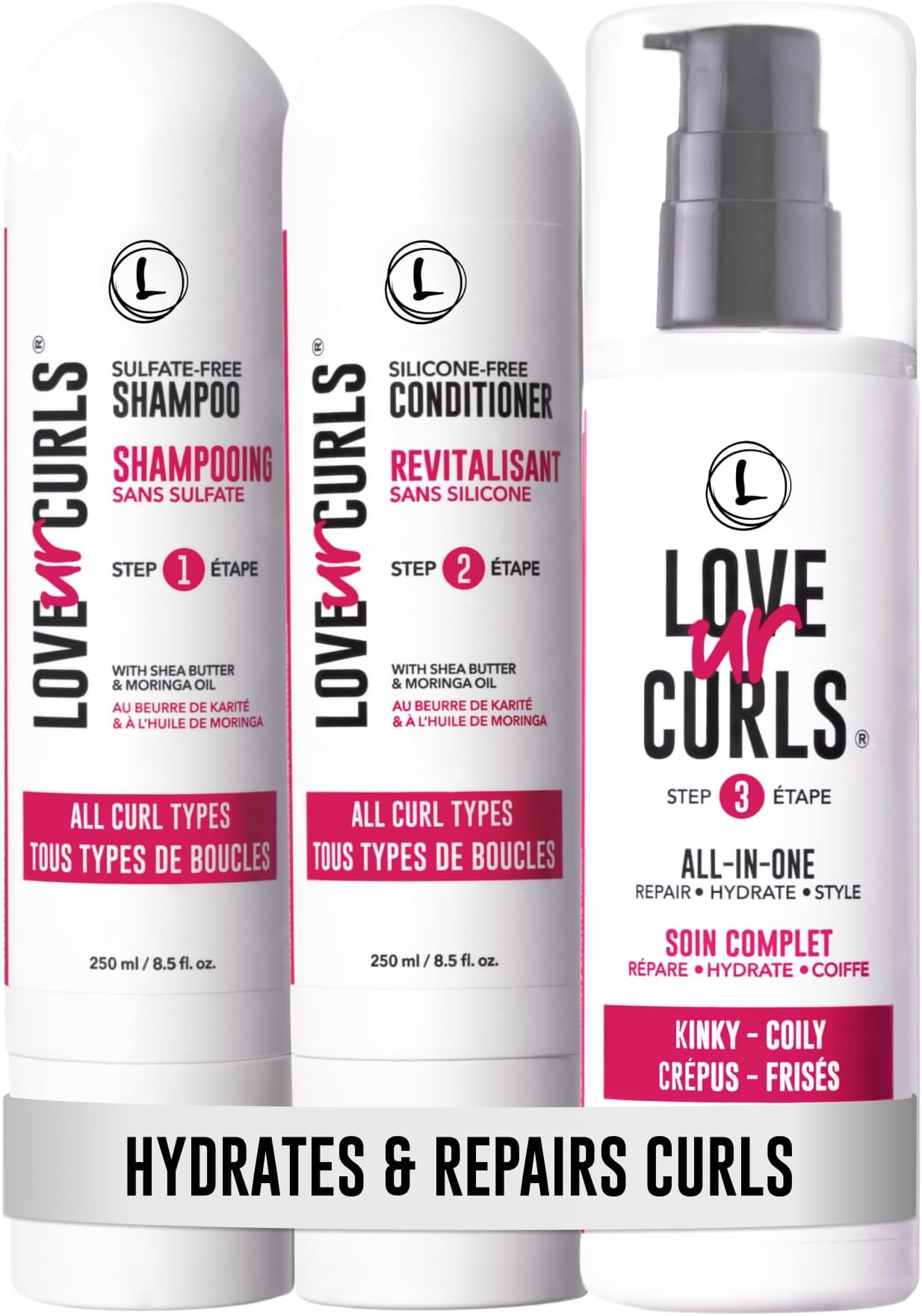 Shampoo & Conditioner Set with All in One Curl Cream Styler for & Coily Hair, 3 Step System for Repair and Moisturizing