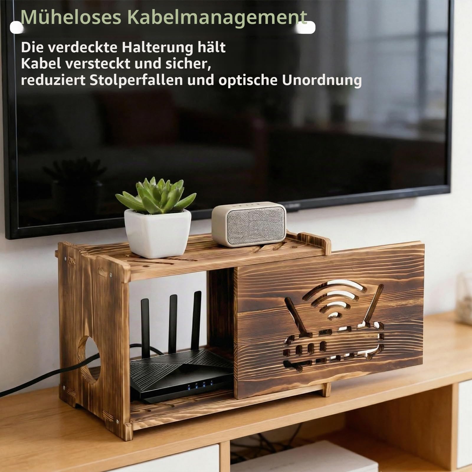 Wifi Box Hider, Holz Router Regal, großer Raum-Router Box Hider für Wohnzimmer, Schlafzimmer, Büro und Café, vielseitiges Projektorregal zur Kabelverwaltung, praktische Heimdekoration (dunkel