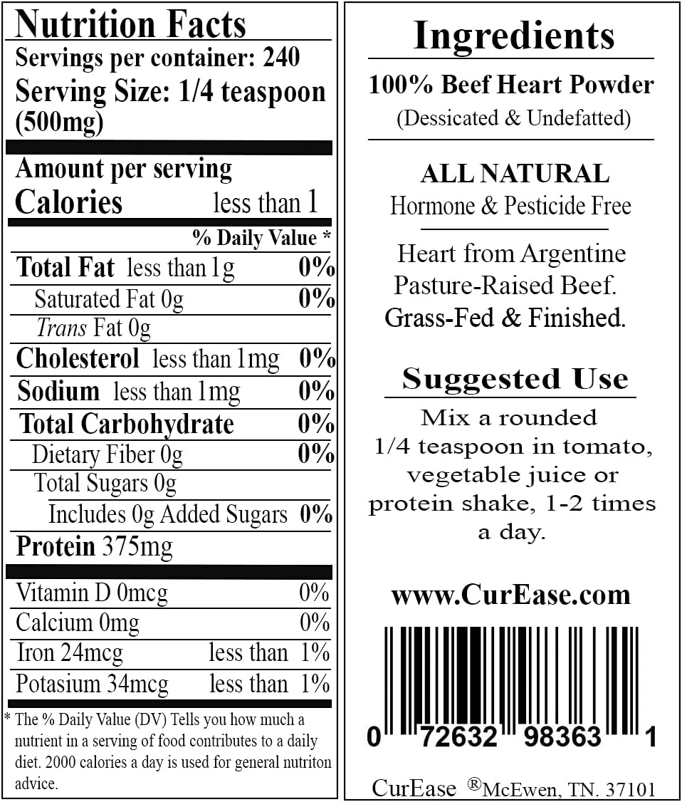 Beef Heart Powder from Argentine Bovine (Beef) 4.2 oz Bag