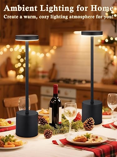 Miniatura 3 de Juego de 2,6000 mAh lámparas de mesa inalámbricas, luces a pilas, regulables + 3 colores recargable, lámpara inalámbrica, lámpara de mesa pequeña