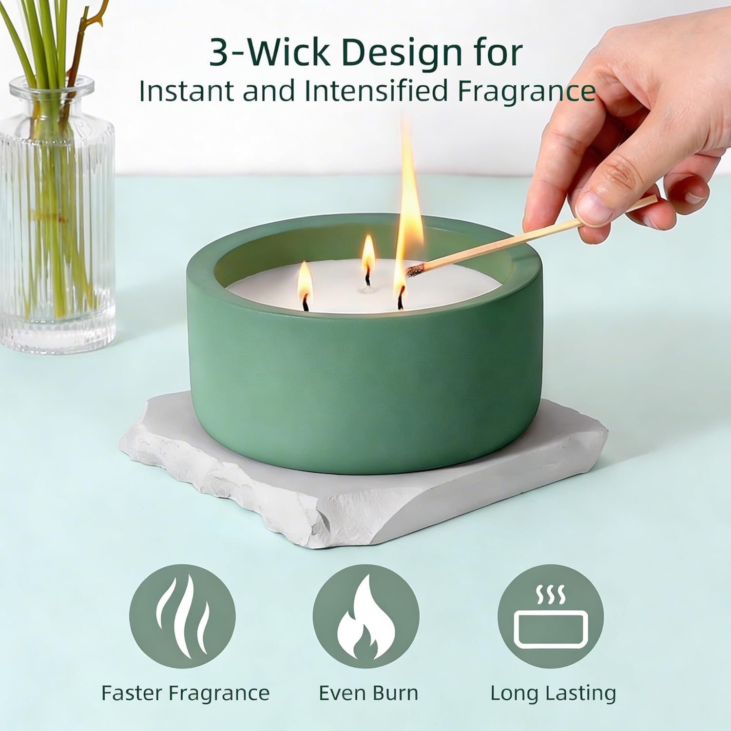 Viyffo Large Citrus & Mint Candle Outdoor, 3 Wick 20oz Scented Candle Indoor, Non Toxic Soy Candle, Green Ceramic Jar for Patio, Deck, Garden, Backyard, Camping, Home Fragrance, Décor & Gift