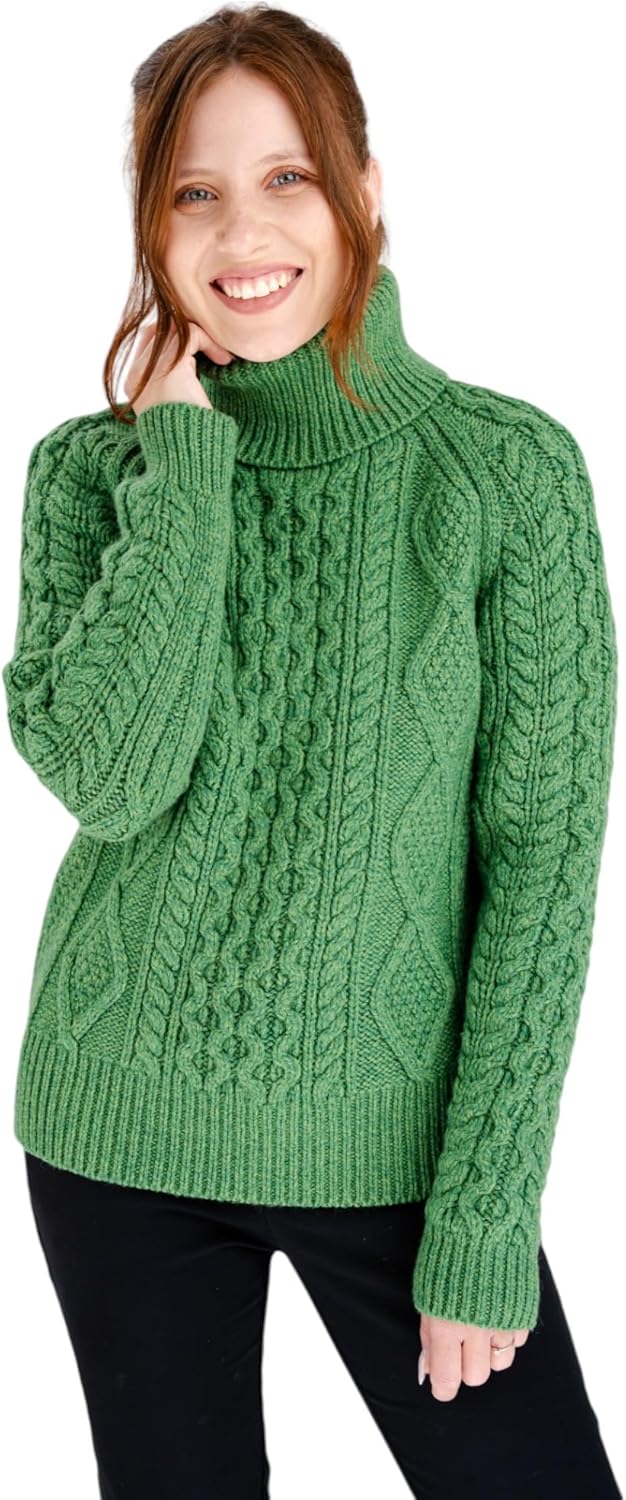 SAOL Women's Wool Sweater Irish Cable Knit Jumper Made in Ireland