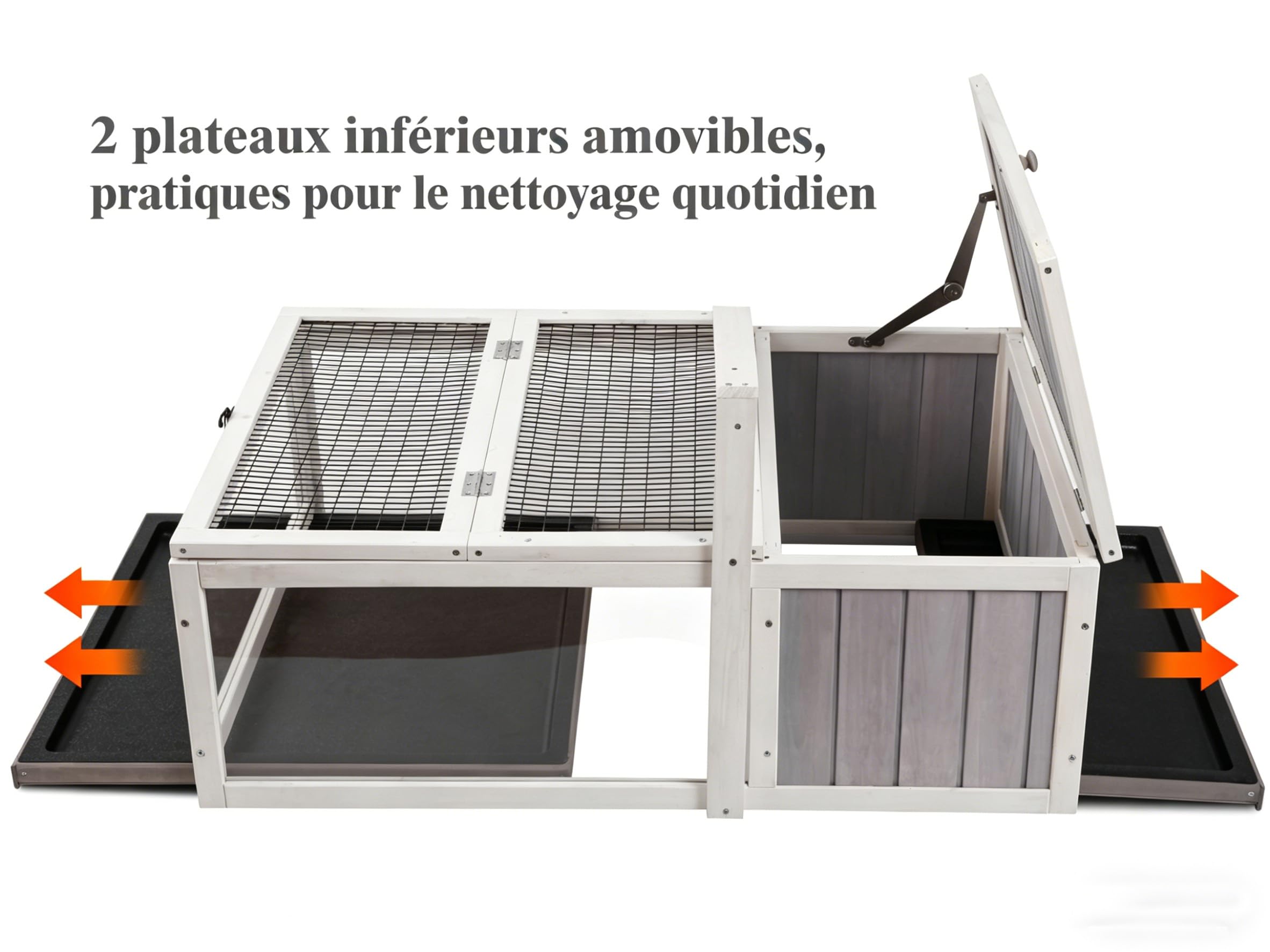 HiCaptain Enclos Tortue Exterieur Bois avec Fond, Cage Cochons d'Inde Exterieur en Bois - Facile à Installer - 91cm x 61cm x 31cm Porte d'évacuation et Grenier