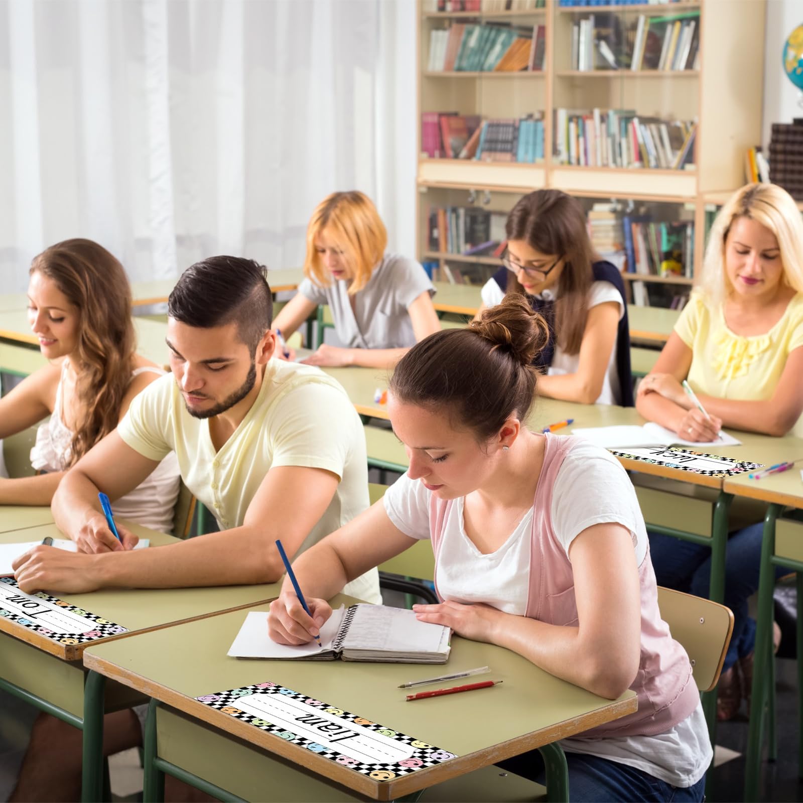 AmazingSpark Namensetiketten für Computer, 108 Stück, 22,9 x 7,6 cm, kariert, selbstklebend, für Schule, Büro, Zuhause, Klassenzimmer (schwarz weiß)