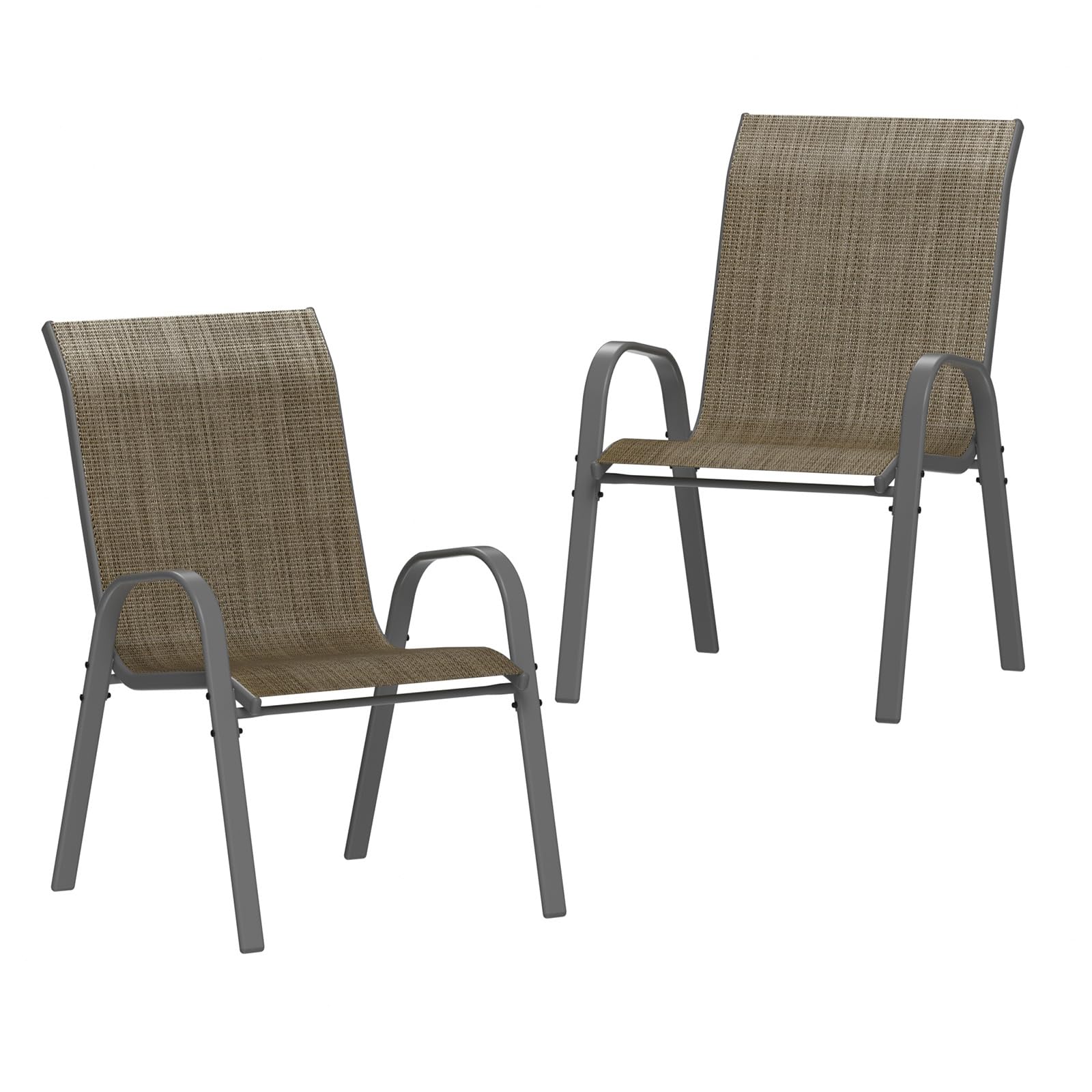 Amopatio Patio Chairs Set of 2, Outdoor Stackable Dining Chairs for All Weather, Dark Brown, Breathable Garden Outdoor Furniture for Backyard Deck