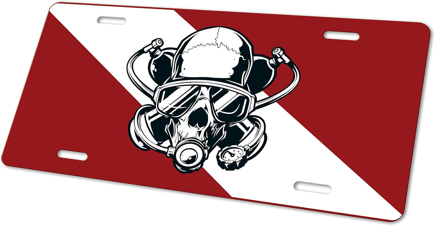 Diving Decorative Car Front License Plate Car Plate - Durable Aluminum Custom Car Plate, Universal Compatibility for Cars or Automobile, for Frinds and Family, Diver Skull #2, 12”H x 6”W