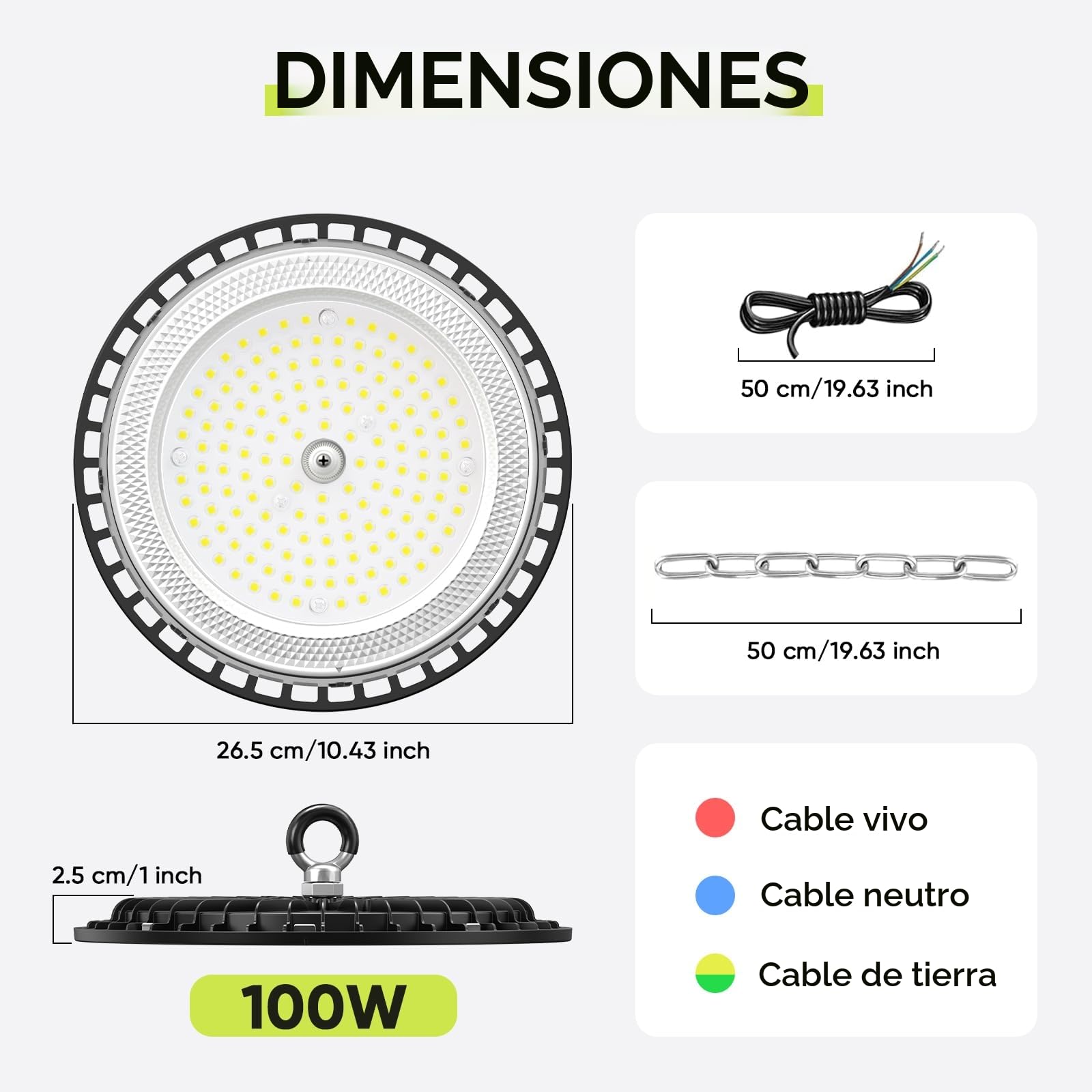 4 Pack 100W UFO LED Lámpara de Alta Bahía, 15000LM Focos Led Interior Techo, 6000K Blanco Frío Iluminación de Almacén, IP65 Impermeable Lampara Industrial Para Patio, Garaje, Fábrica, Taller
