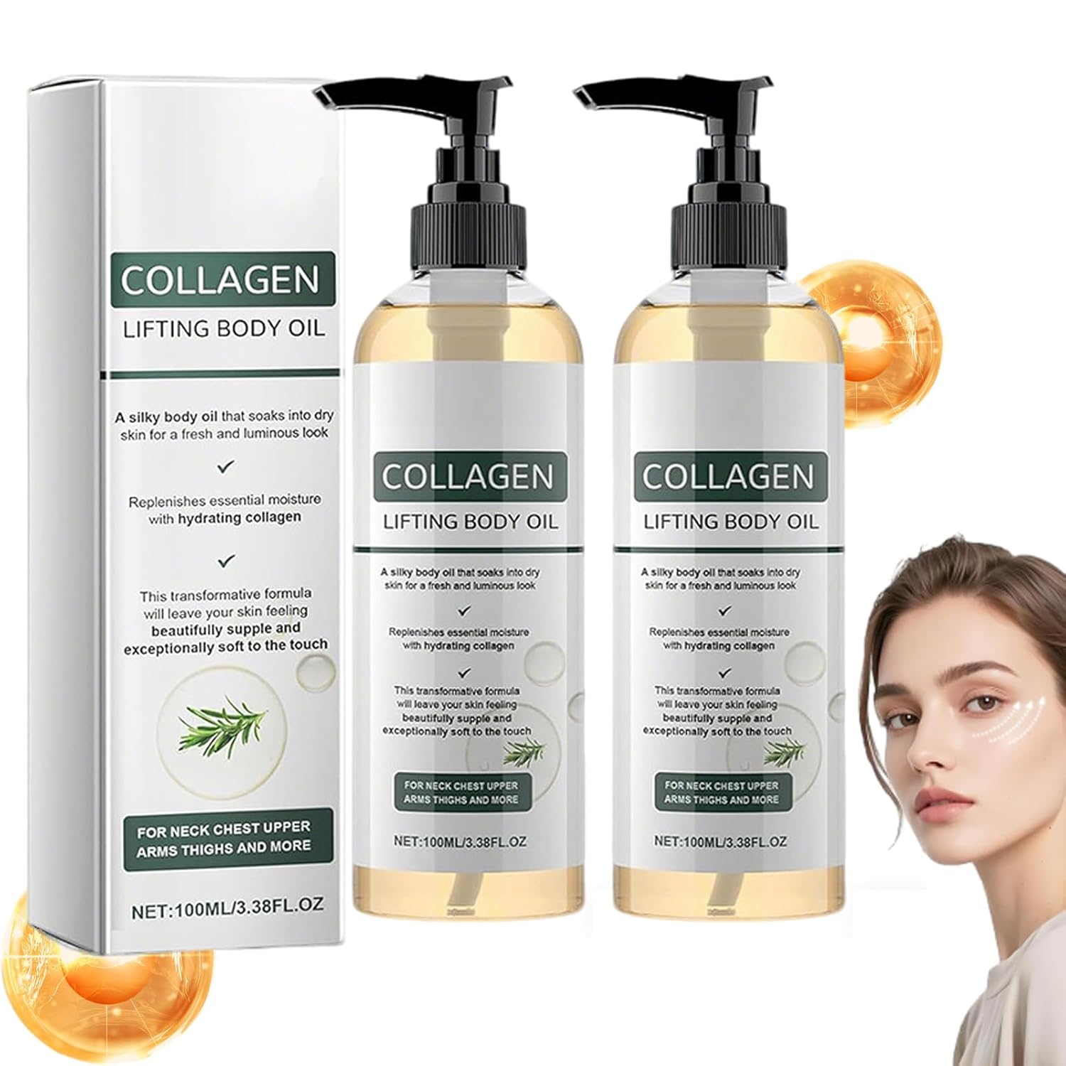 Collagen Body Oil, Collagen Lifting Body Oil, Advanced Hydrating Collagen Oil For Body & After Shower, Natural Anti-Wrinkle Serum For All Skin Types (2pcs)