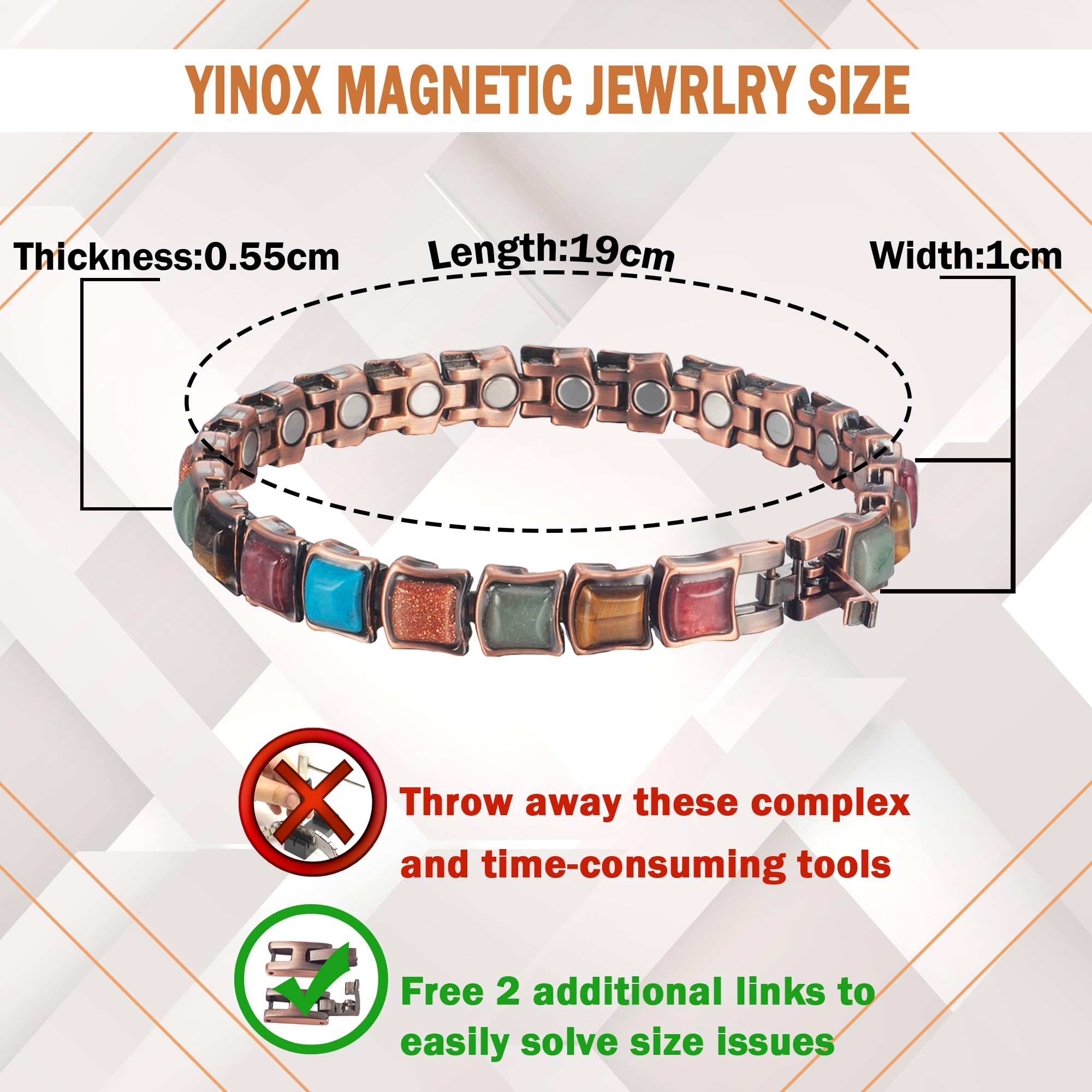 YINOX Magnetfeldtherapie-Kupferarmband für Frauen, türkisfarbenes buntes Armband, reines Kupfer-Magnetarmband