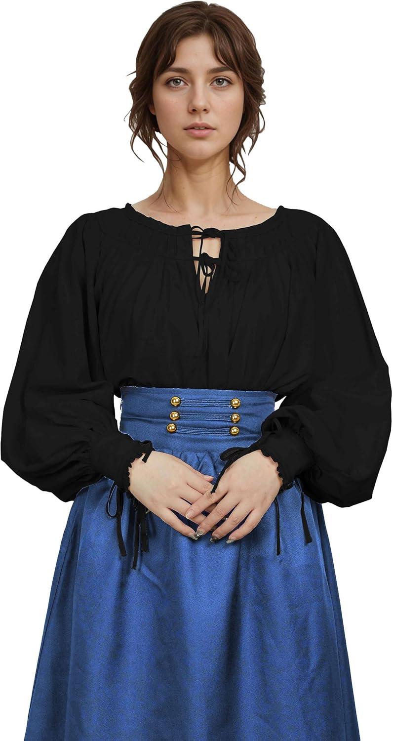 miccostumes Women's Medieval Shirt Renaissance Long Sleeve Retro Square Neck Style Top