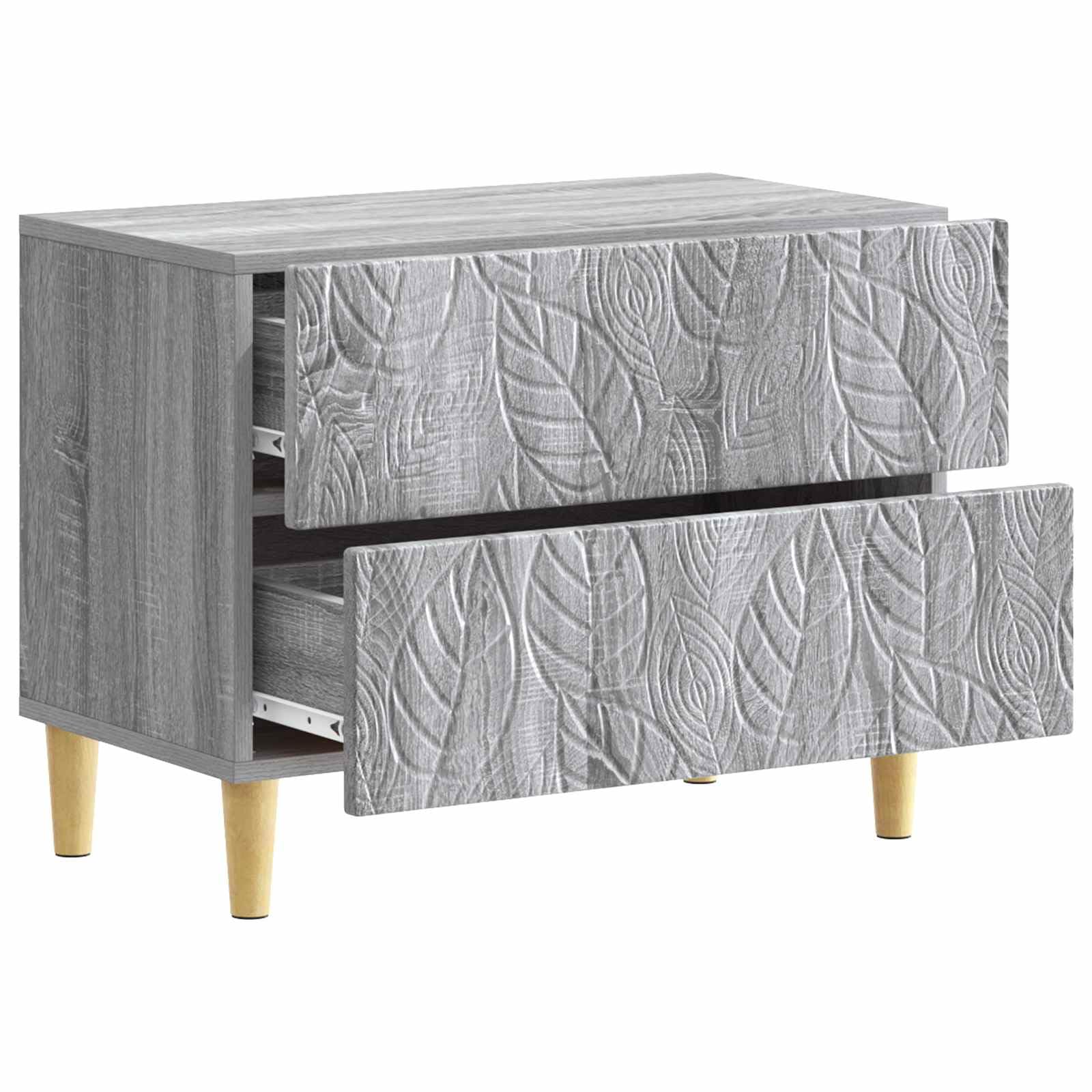 Stolik nocny Sonoma z materiału drewnopochodnego z 2 szufladami, 62 x 34,5 x 48 cm, nogi eukaliptusowe, zajmujący niewiele miejsca stolik pomocniczy do sypialni, salonu i korytarza z