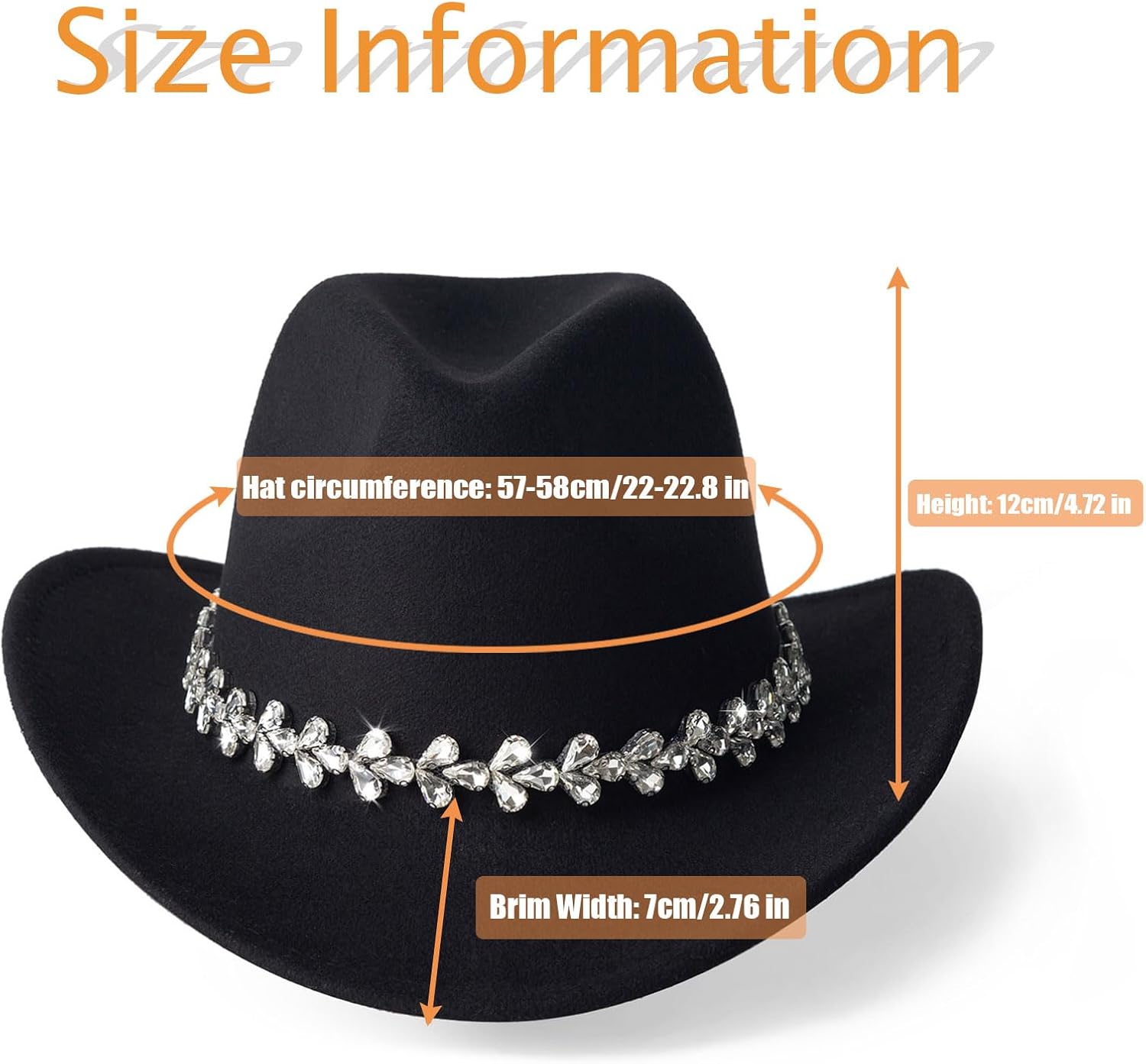 Glitter Rhinestones Cowboy Hats for Women Wide Brim Felt Western Cowgirl Hat with Bling Diamond Band - Image 4