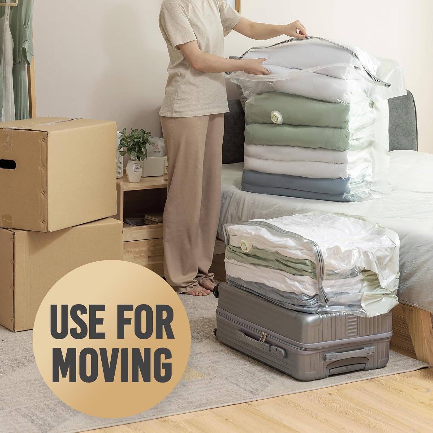 TAILI 6 Pack Vacuum Storage Bags, Extra Large Cube (40x28x18x18 Inch), Supe Jumbo Vacuum Seal Bags for Comforters, Blankets, Bedding, Sweater, Space Saving, Closet Storage, Cream