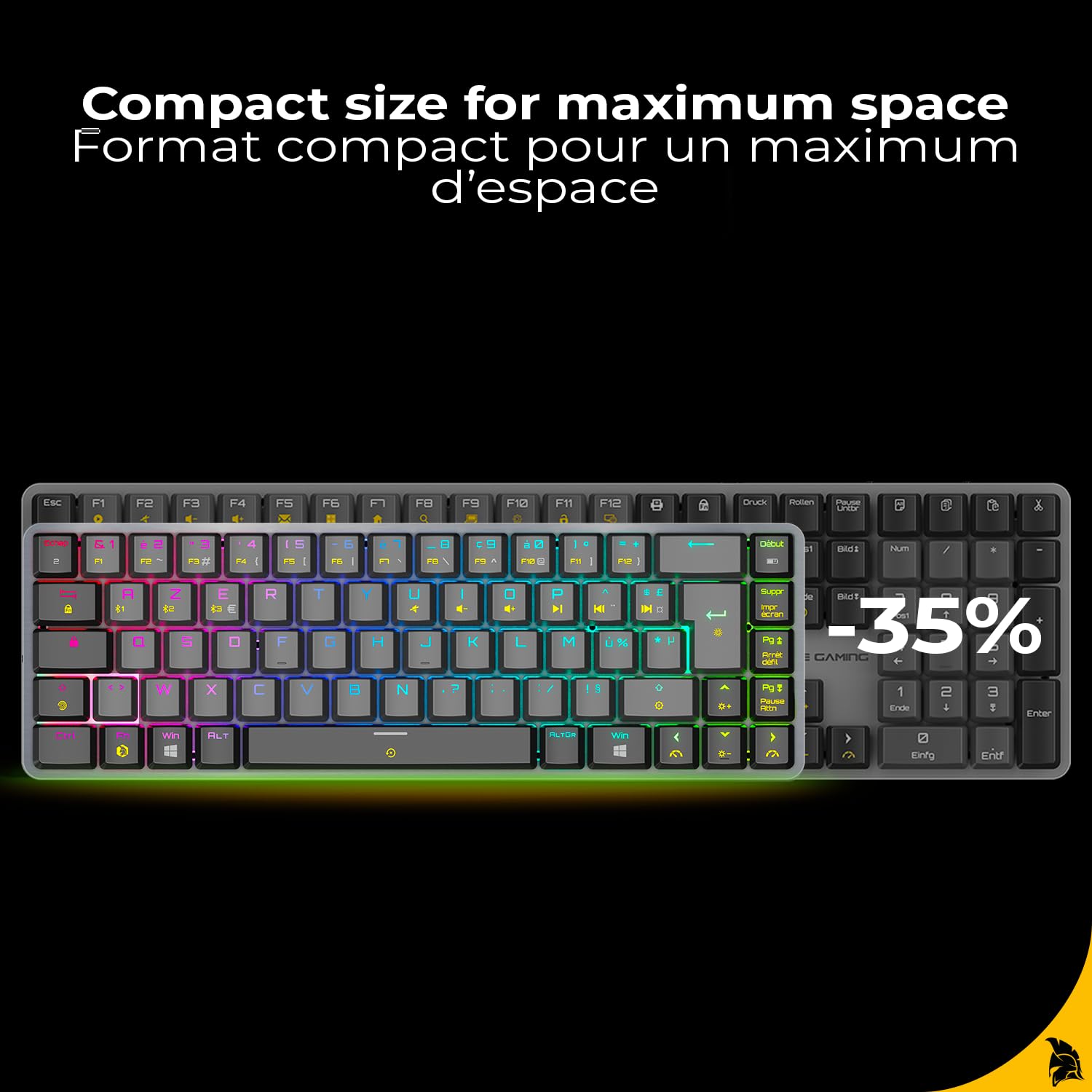 EMPIRE GAMING RF241 - Tastiera da Gioco Meccanica Compatta Senza Fili Ricaricabile FR(AZERTY), Tripla Modalità (2,4 GHz, Bluetooth, USB-C), 69 Tasti MX Red, RGB, NKRO, Compatibile con PC, Mac