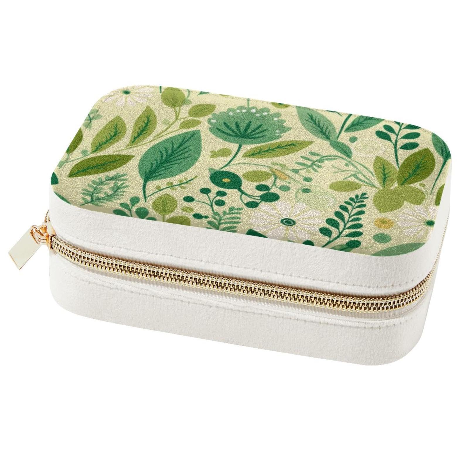 Organiseur de voyage portable pour bijoux boîte florale verte en déplacement