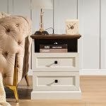 Night Stand Set 2 with Charging Station, Bedside Table with 2 Drawers Storage and Open Shelf, White Nightstand with Outlets, Wood Modern End Table for Bedroom Office