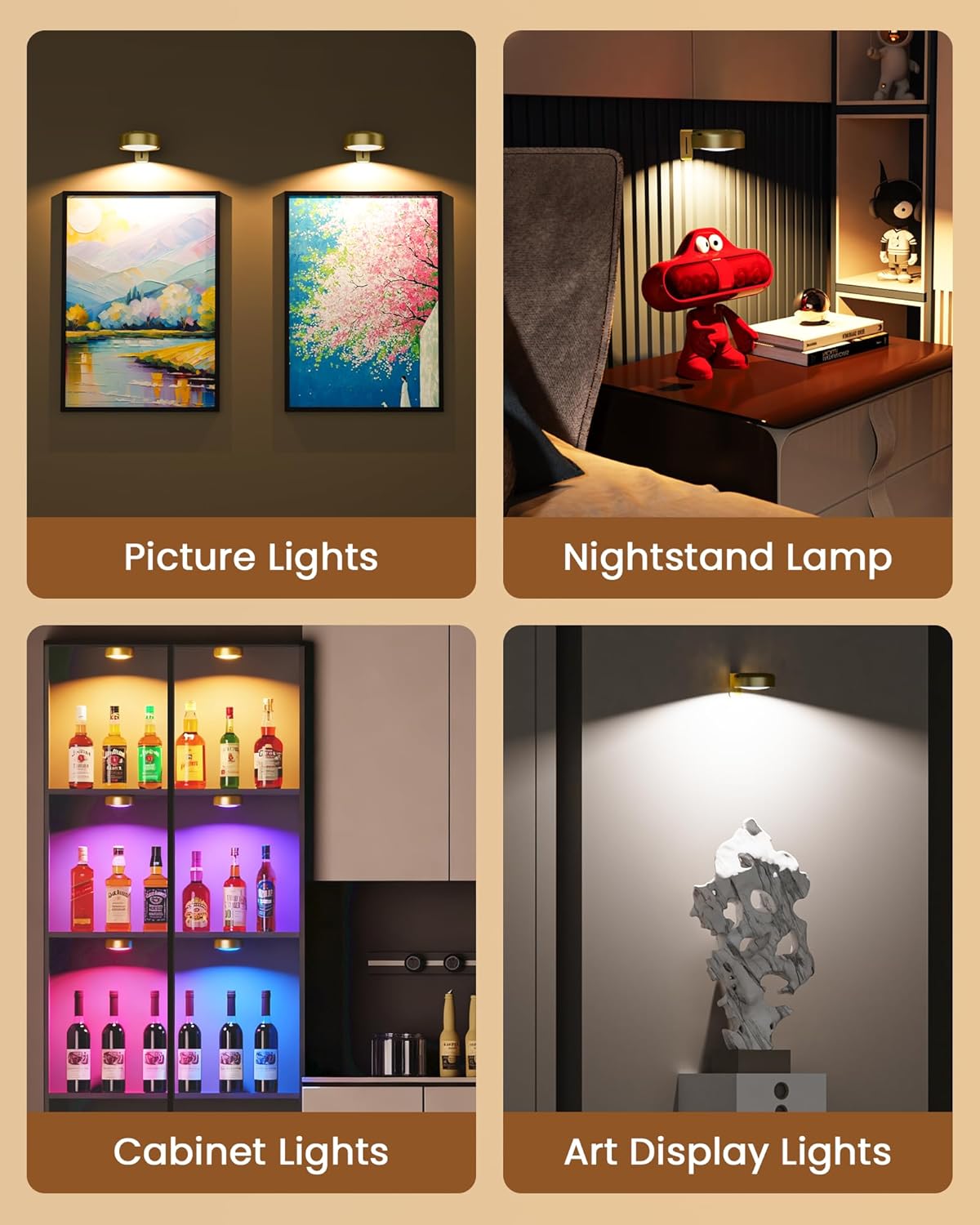 Picture Lights for Wall,Wireless 2000mAh Rechargeable Magnetic LED Puck Lights with Remote,3 Color Temps and 12 RGB,Dimming & Timer,Art Frame Light for Painting Display,Photos,Wall Decor(6 Pack)