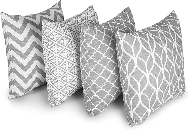 Penguin Home® Set of 4 Grey Cushion Covers 45x45cm | Double Sided Square Pillow Covers | 100% Pure Cotton & Invisible Zipper | Geometric Design Pillow Cases for Living Room, Bedroom, Sofa, 18x18 Inch