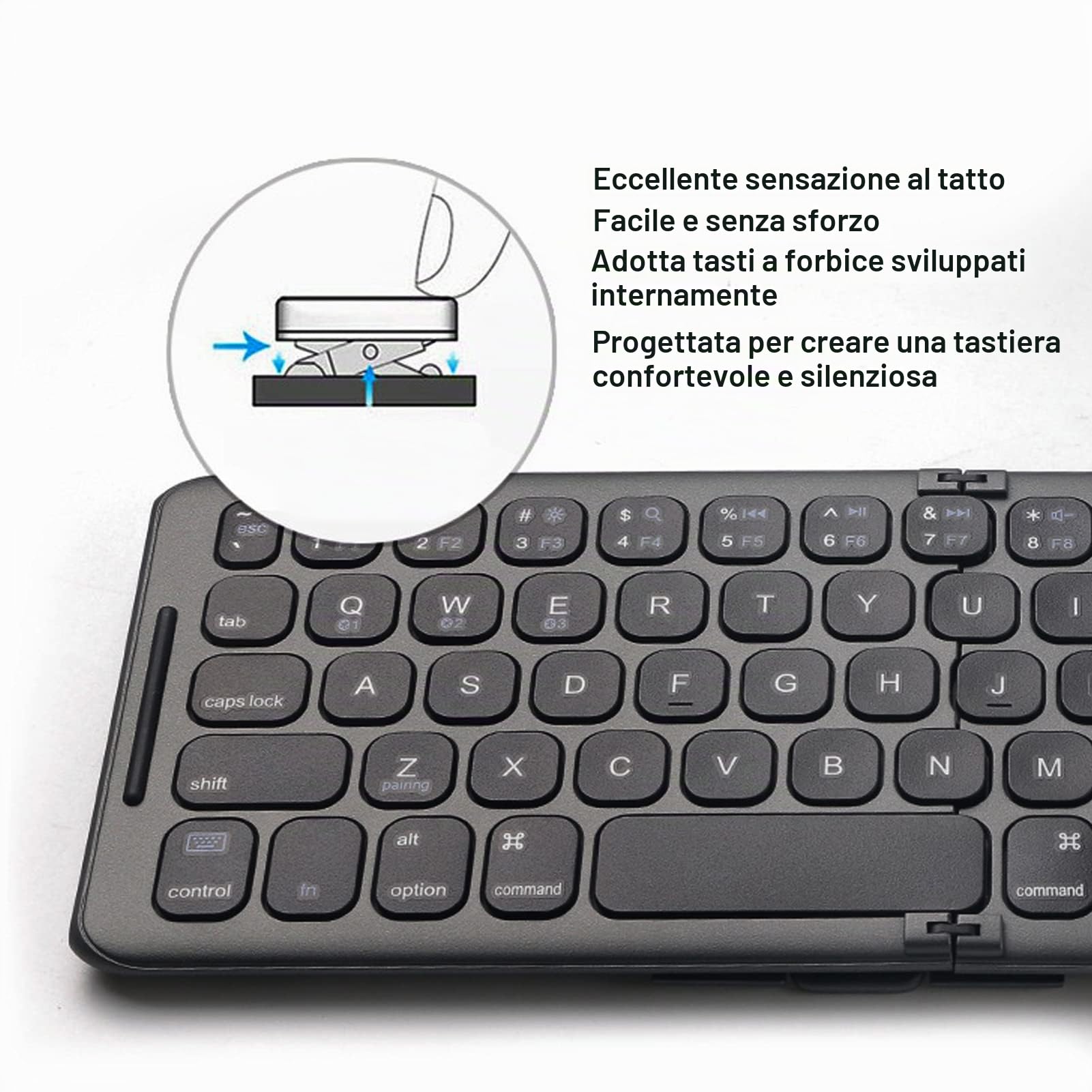 Goshyda Tastiera Bluetooth Pieghevole, Tastiera Esterna Wireless Portatile a 65 Tasti, Tastiera Pieghevole Tascabile Ricaricabile USB C per Tablet Portatile