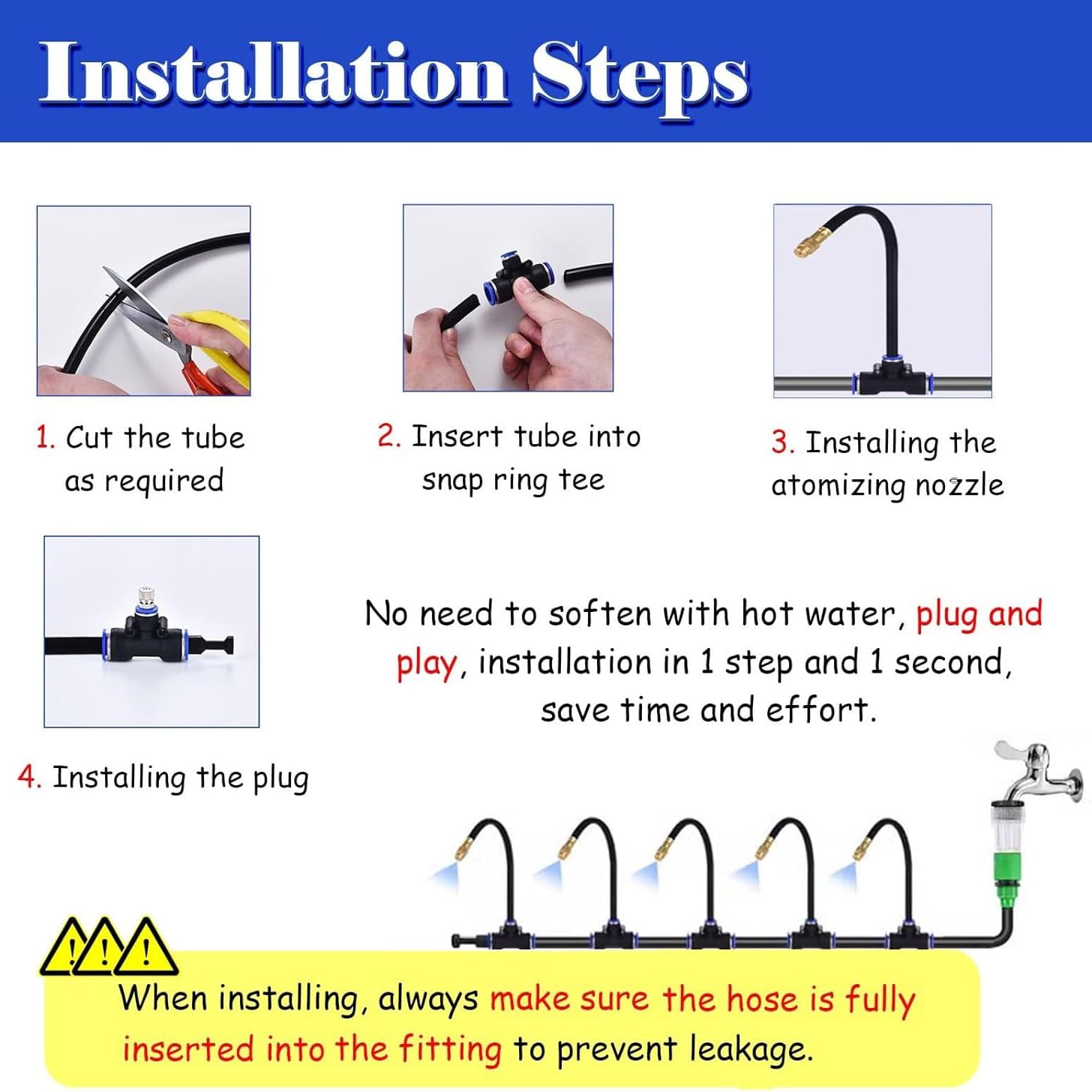 Enfriamiento por nebulización, sistemas de riego for jardines,rociador de cobre con boquilla flexible ajustable for plantas, eliminación de polvo en obras, refrigeración exterior for granjas(100m)
