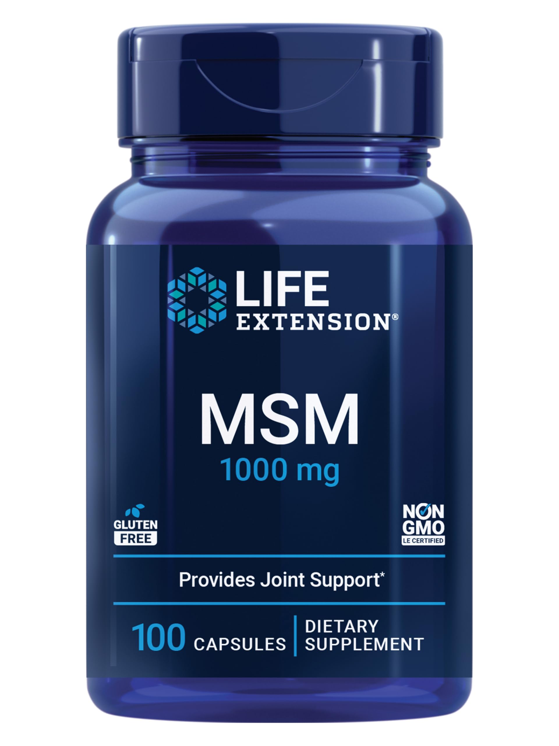 Life ExtensionMSM, 1000 mg, methylsulfonylmethane, Supports Healthy Joints, Helps Relieve Muscle and Joint discomfort, antioxidant Support, Gluten-Free, Non-GMO, 100 Capsules