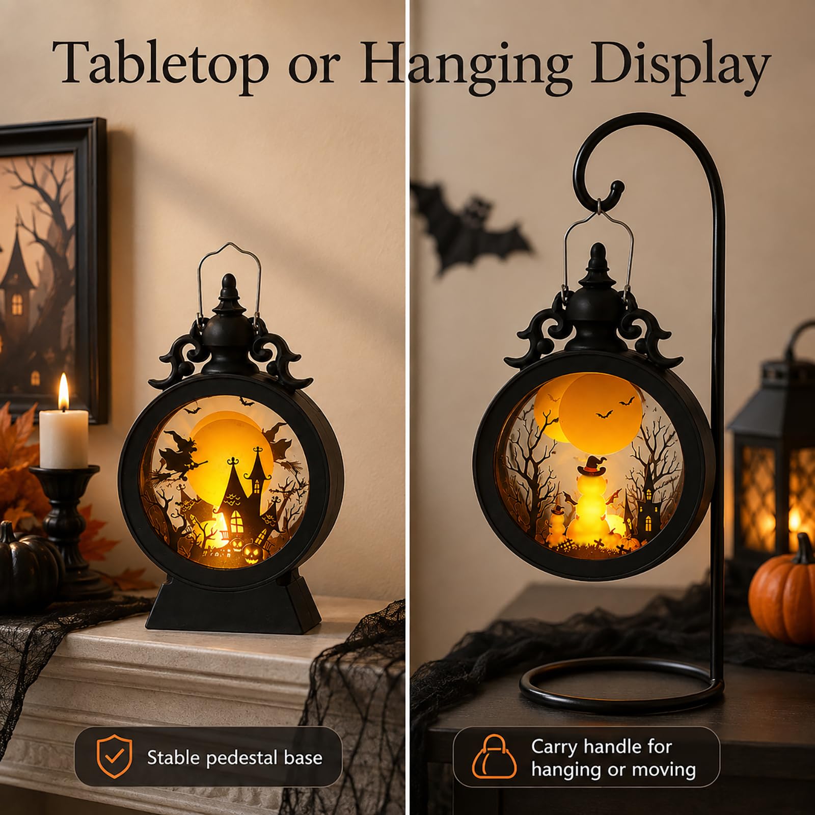 Lampion Halloween LED do dekoracji stołu, 17 cm, vintage, wiszące światło