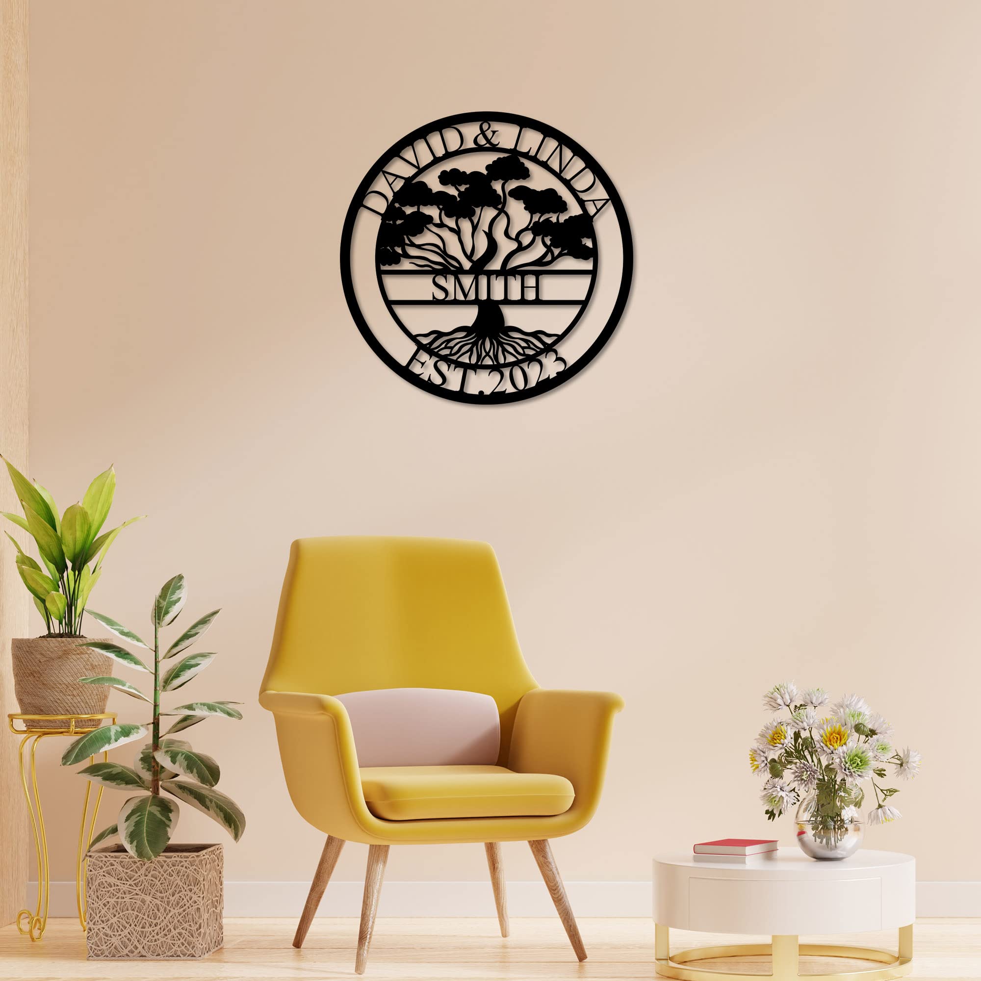 BEVUVA Personalized Tree Of Life Metal Wall Sign - Custom Number Of Kids, Family Wall Decor For Living Room Or Bedroom - View #5