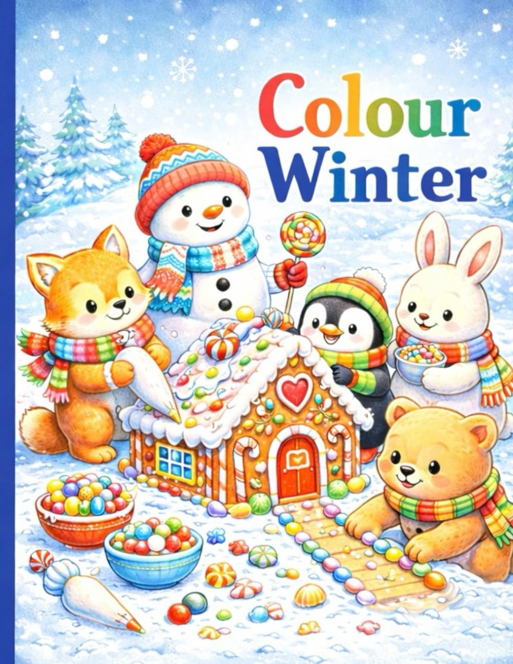 Colour winter and christmas: A fun colouring book for kids, santa and penguins