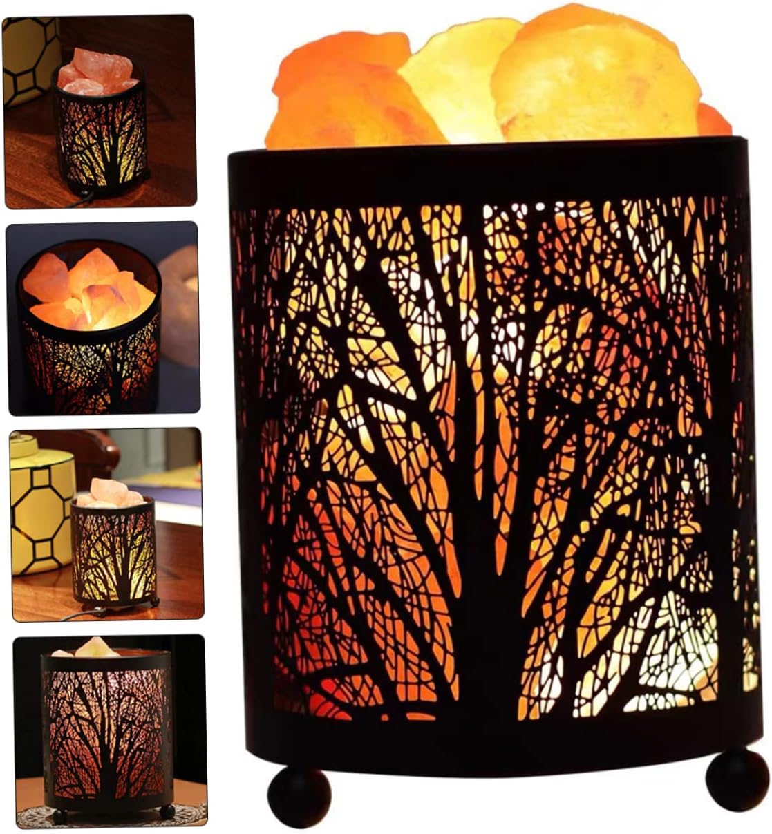 Healifty Himalayan Salt Night Light with Metal Basket Accent Lamp for Bedroom Living Decor Small Table Lamp with Iron Frame for Bedside Desk Indoor Decorative Nightstand Lighting US Plug