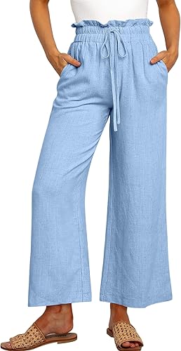 ANRABESS Women Linen Pants Casual Loose High Waist Boho Wide Leg Cropped Palazzo Beach Pants Summer Outfits 2026 Trendy