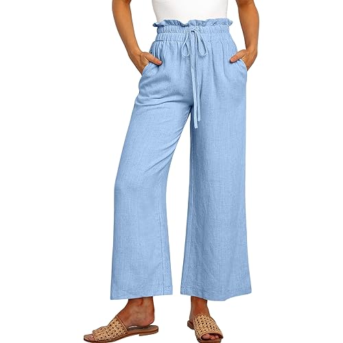 ANRABESS Women Linen Pants Casual Loose High Waist Boho Wide Leg Cropped Palazzo Beach Pants Summer Outfits 2025 Trendy
