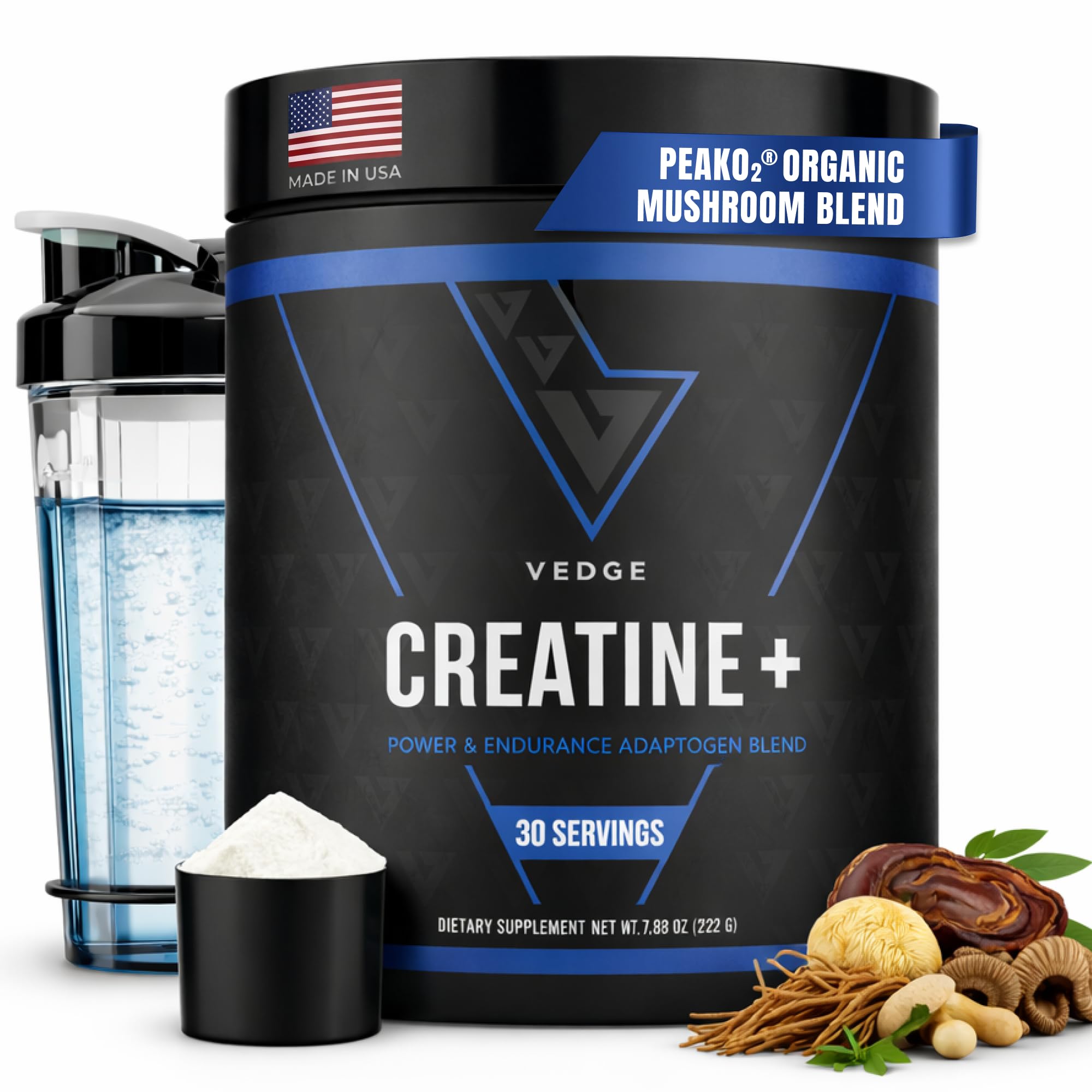 VEDGE Nutrition Creatine + | Vegan Plant-Based Creatine Monohydrate Powder | Energy, Performance & Function | Ergogenic Aids for Athletes | Unflavored, 30 Servings