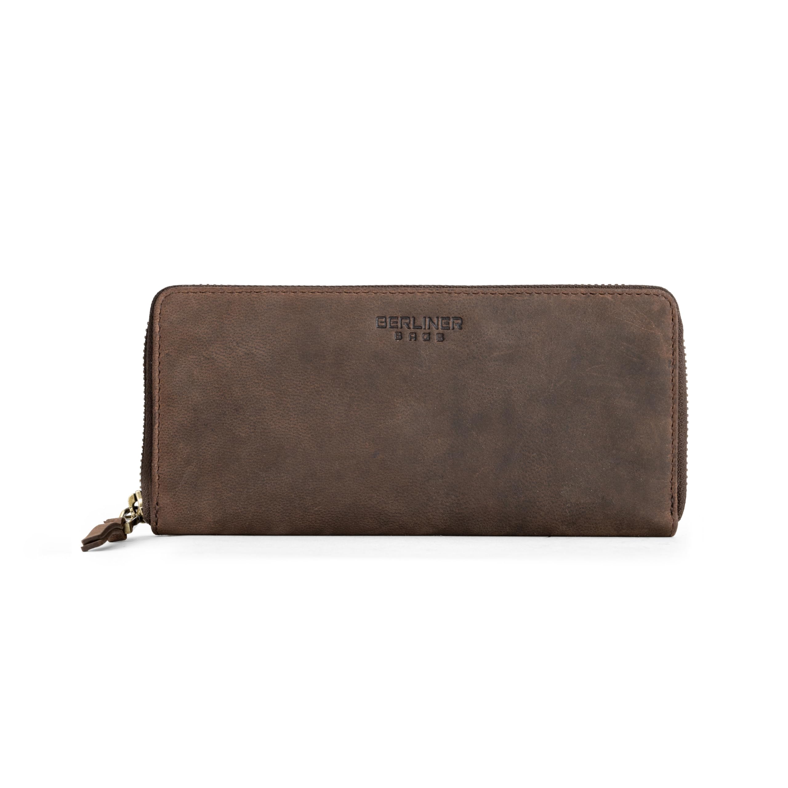 BERLINER BAGS Genuine Leather Zip Wallet Women Palma, Gift Box – Brown
