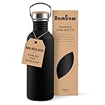 Bambaw Metal Water Bottle 24 oz, Non-insulated Black Water Bottle Metal, Single Walled Stainless Steel Water Bottle, Reusable Water Bottle, Portable & BPA Free Water Bottle - Jet Black