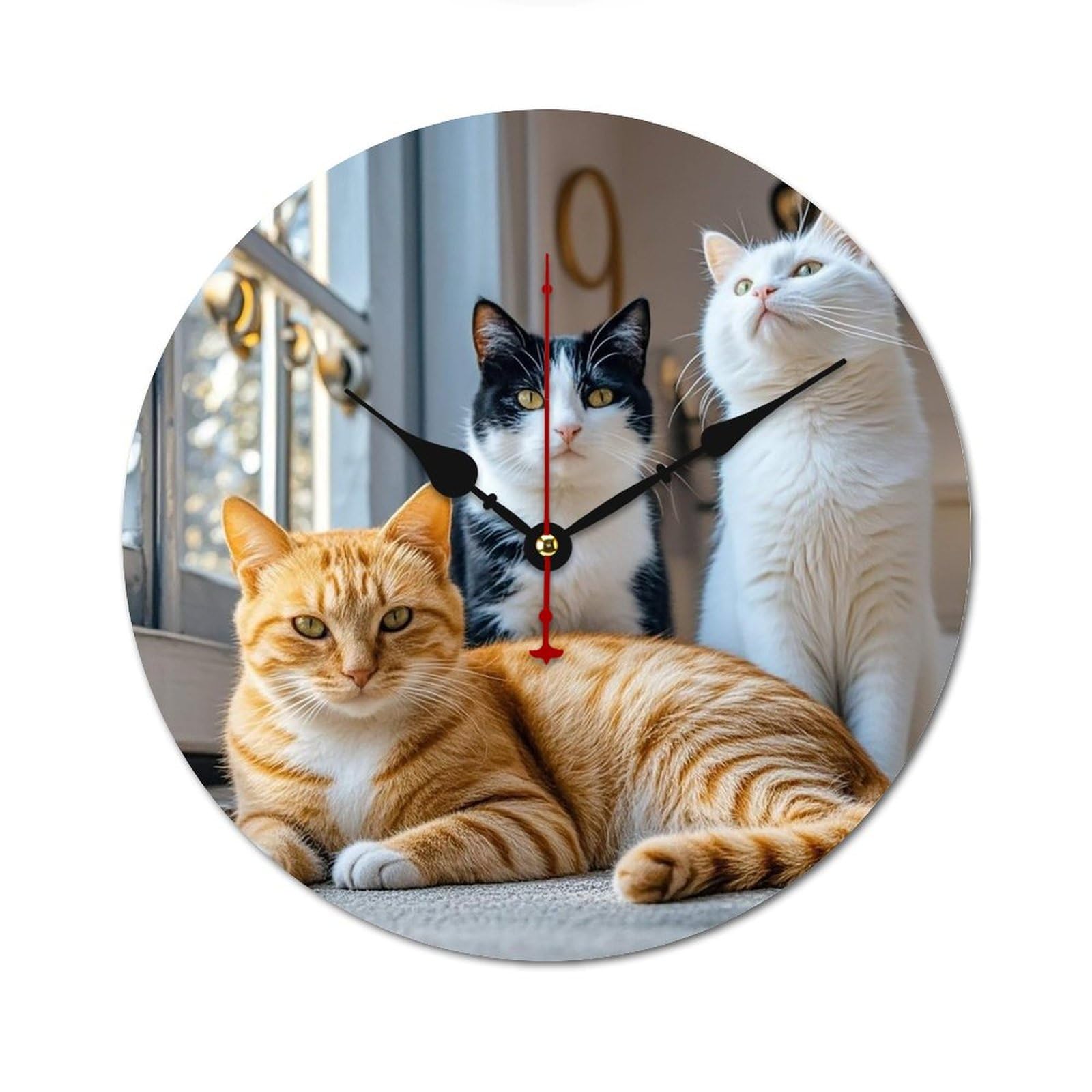 Horloge chat en bois 40cm silencieuse sans tic-tac pour salon épuré