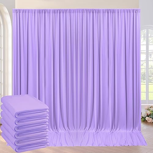 Cortinas de fondo color lavanda de 30 x 10 pies para fiestas, bodas, 6 paneles de 5 x 10 pies, sin arrugas, cortinas de poliéster morado para