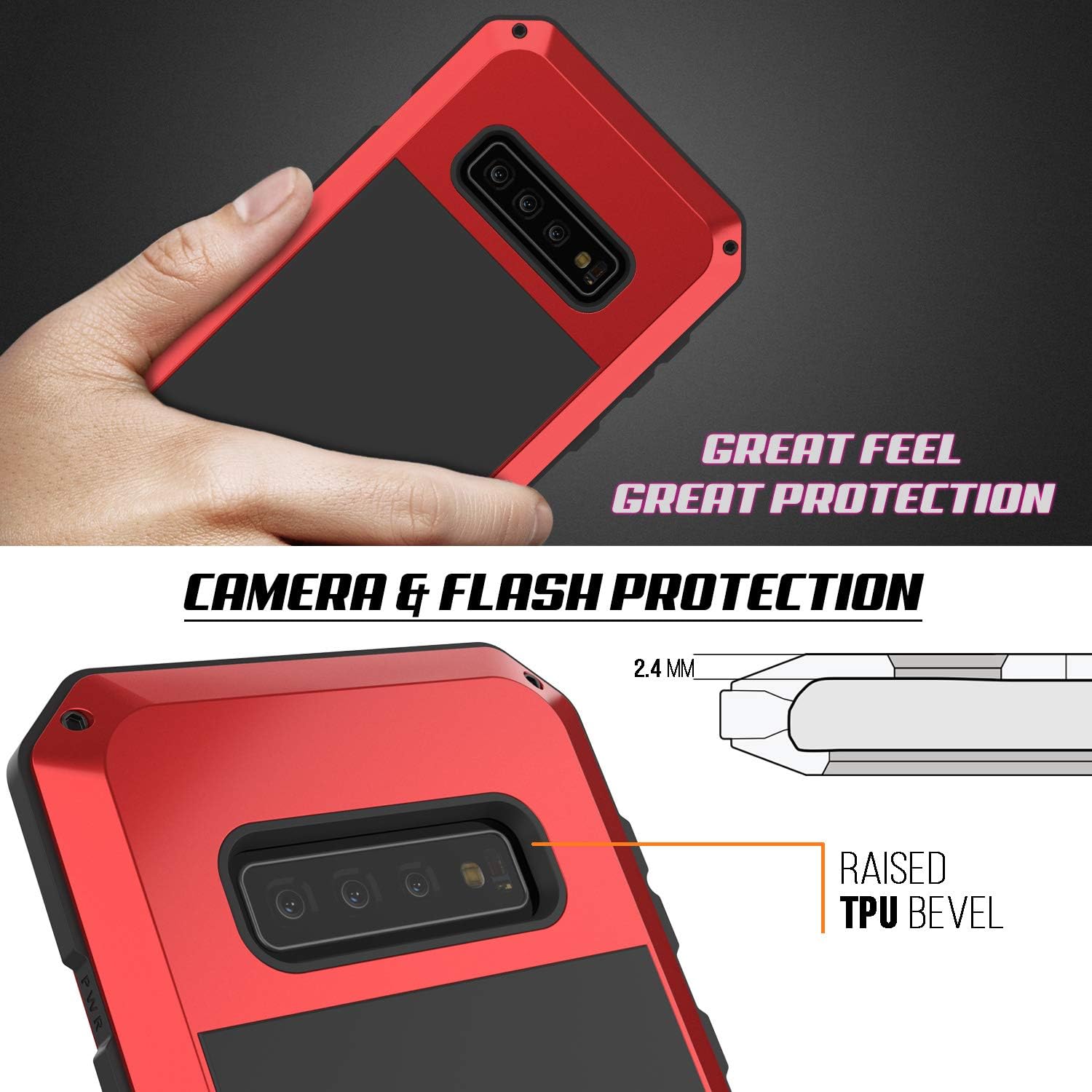 Best Deal Punkcase S10 Plus Metal Case, Heavy Duty Military Grade Armor Cover [Shockproof] Full Body Hard Aluminum & TPU Hybrid Design [High Impact Bumper] Compatible W/Samsung Galaxy S10 Plus (Red)