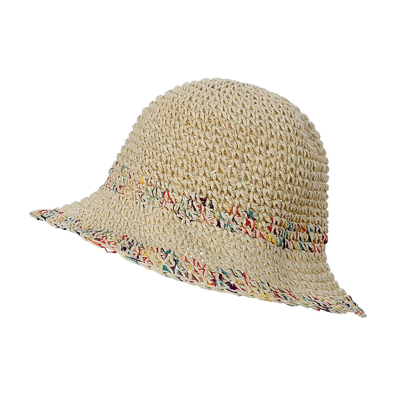 TINAYAUE Cappello di paglia da donna, per la spiaggia, traspirante, pieghevole, elegante cappello da pescatore, leggero, protezione UV, per il tempo libero, regolabile, per adulti, bambini